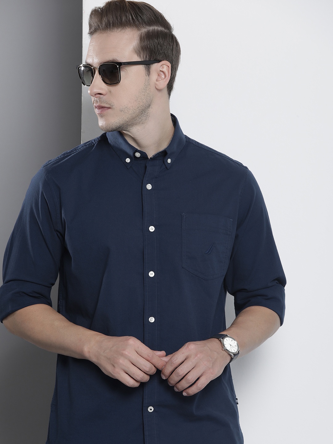 Nautica Button-Down Slim Fit Casual Shirt, Navy blue