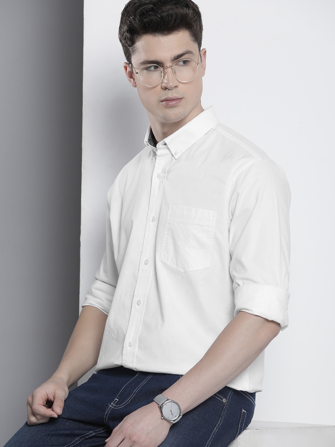 

Nautica Solid Slim Fit Casual Shirt With Chest Pocket, White