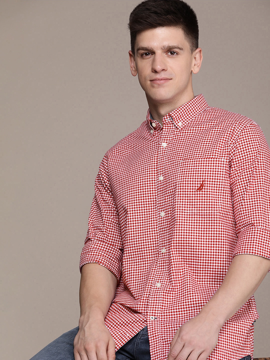 

Nautica Classic Fit Checked Casual Shirt, Red