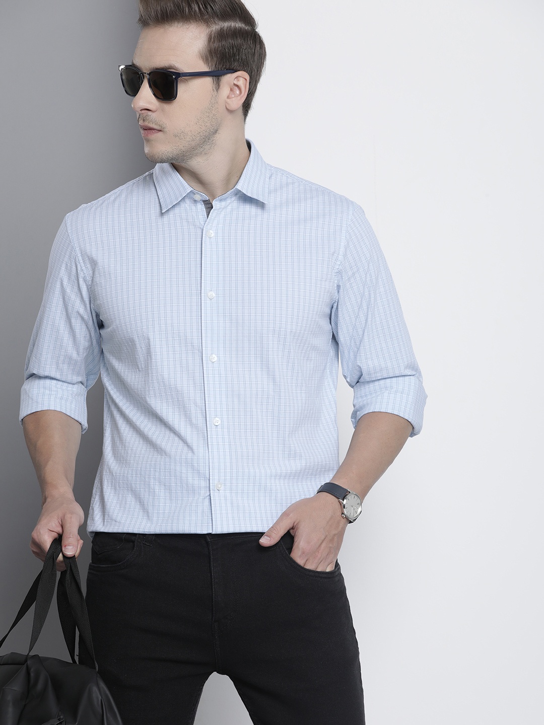 

Nautica Slim Fit Grid Tattersall Checked Casual Shirt, Blue