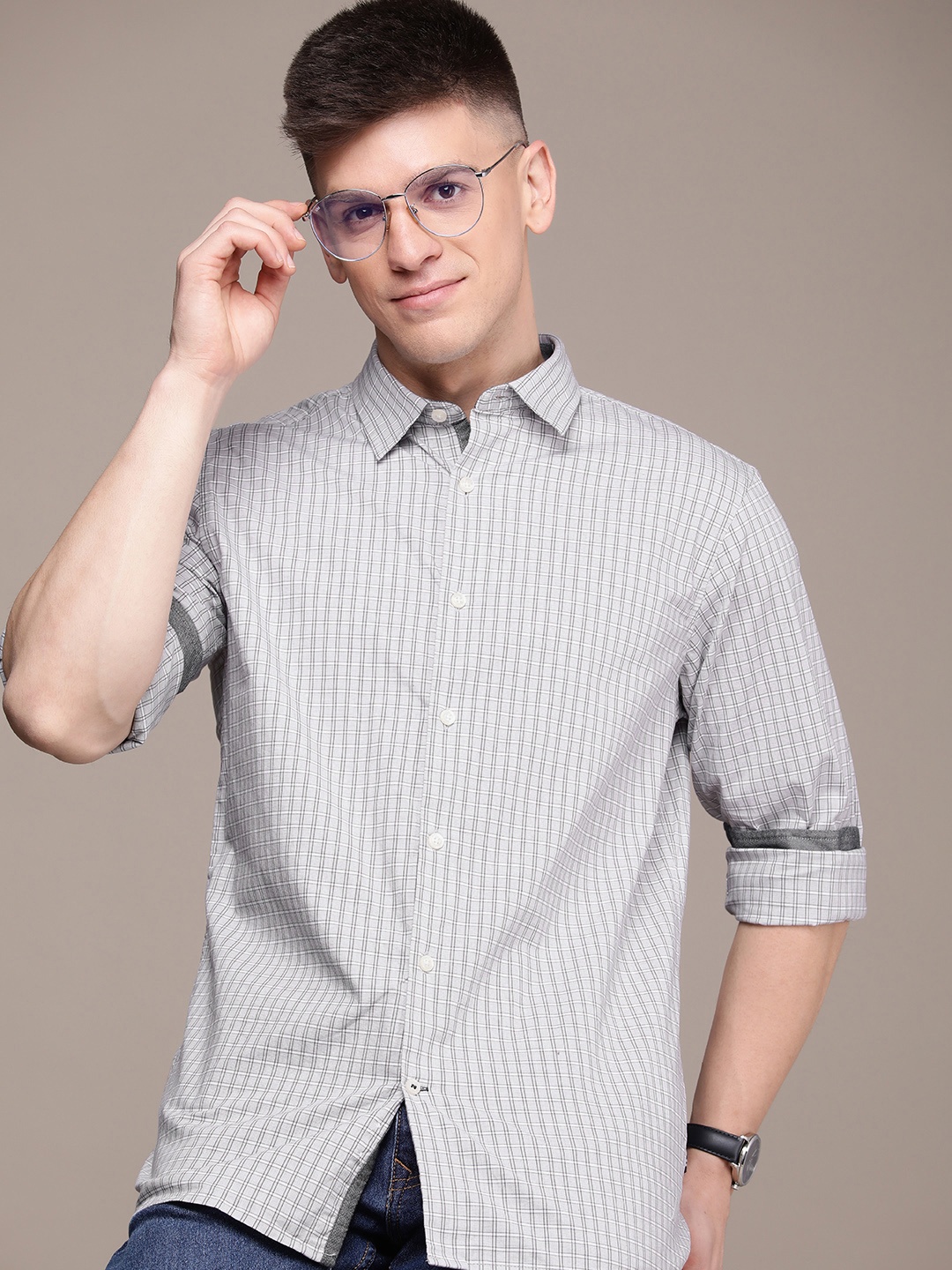 

Nautica Slim Fit Checked Casual Shirt, Grey