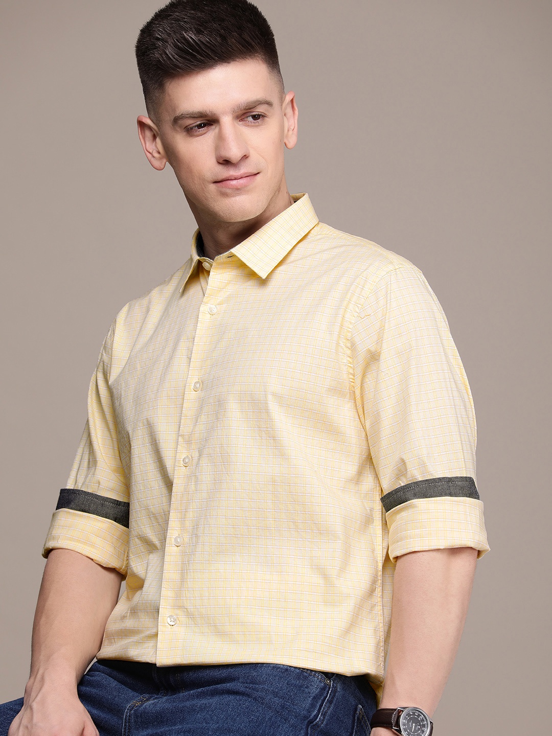 

Nautica Slim Fit Checked Casual Shirt, Yellow
