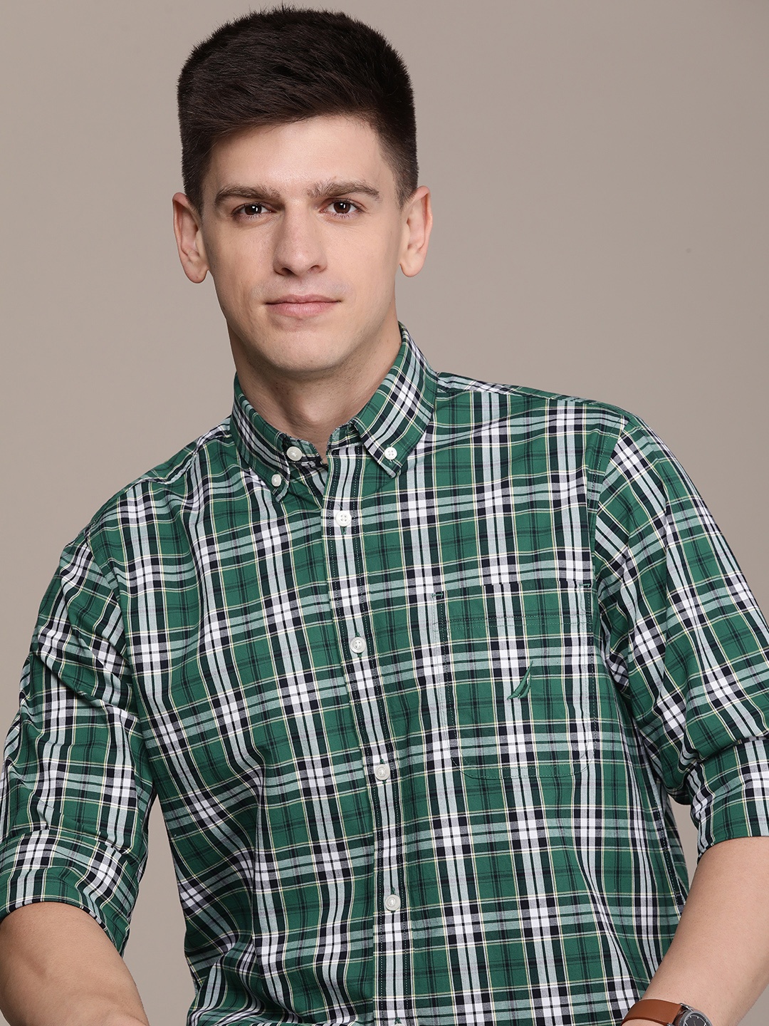 

Nautica Classic Fit Checked Casual Shirt, Green