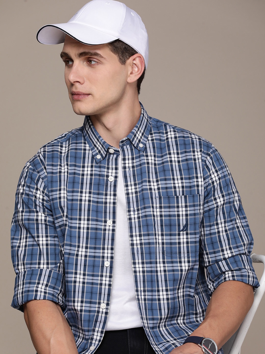 

Nautica Classic Fit Opaque Checked Casual Shirt, Blue