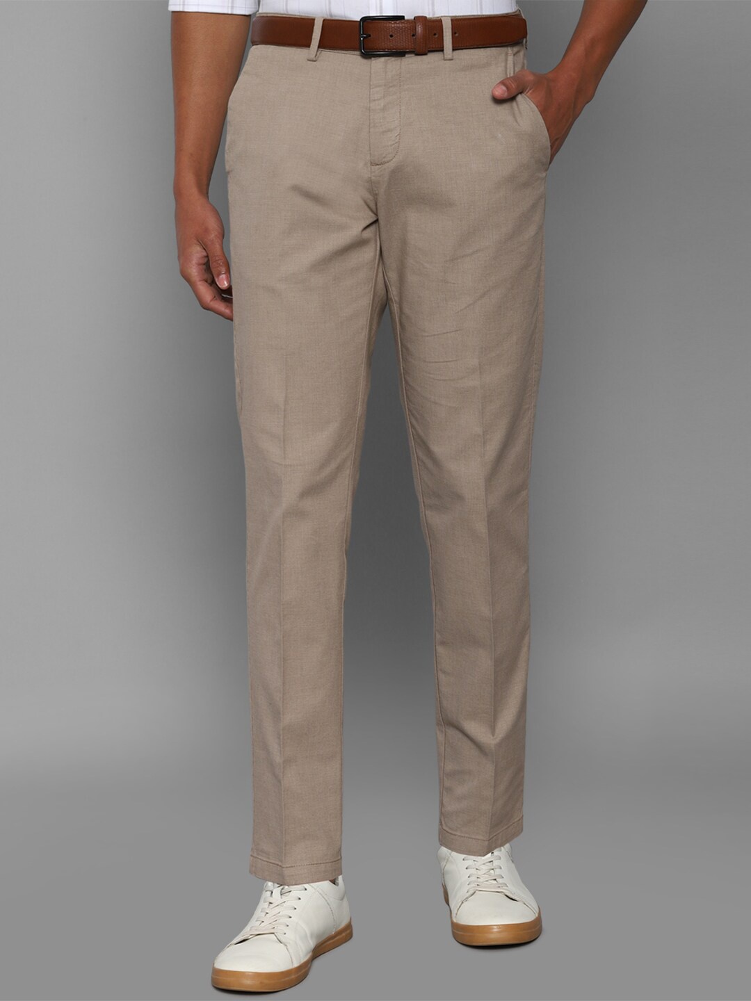 

Allen Solly Men Beige Textured Slim Fit Trousers