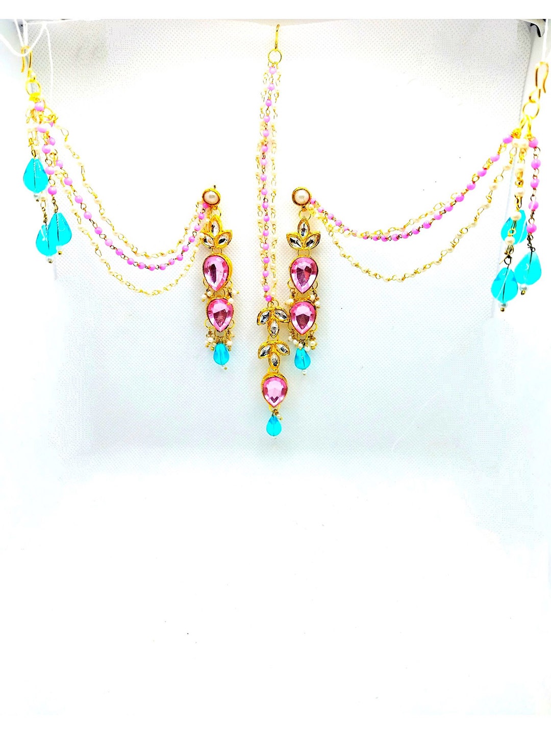 

Kshitij Jewels Gold-Plated White & Pink Stone-Studded & Pearl Beaded Jewellery Set