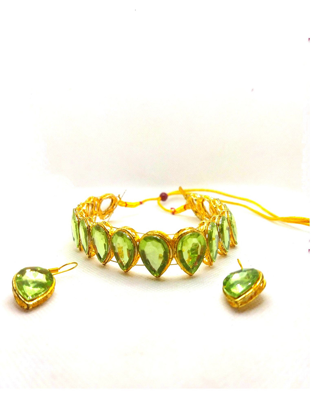 

Kshitij Jewels Gold-Plated Green Stone Studded Jewellery Set