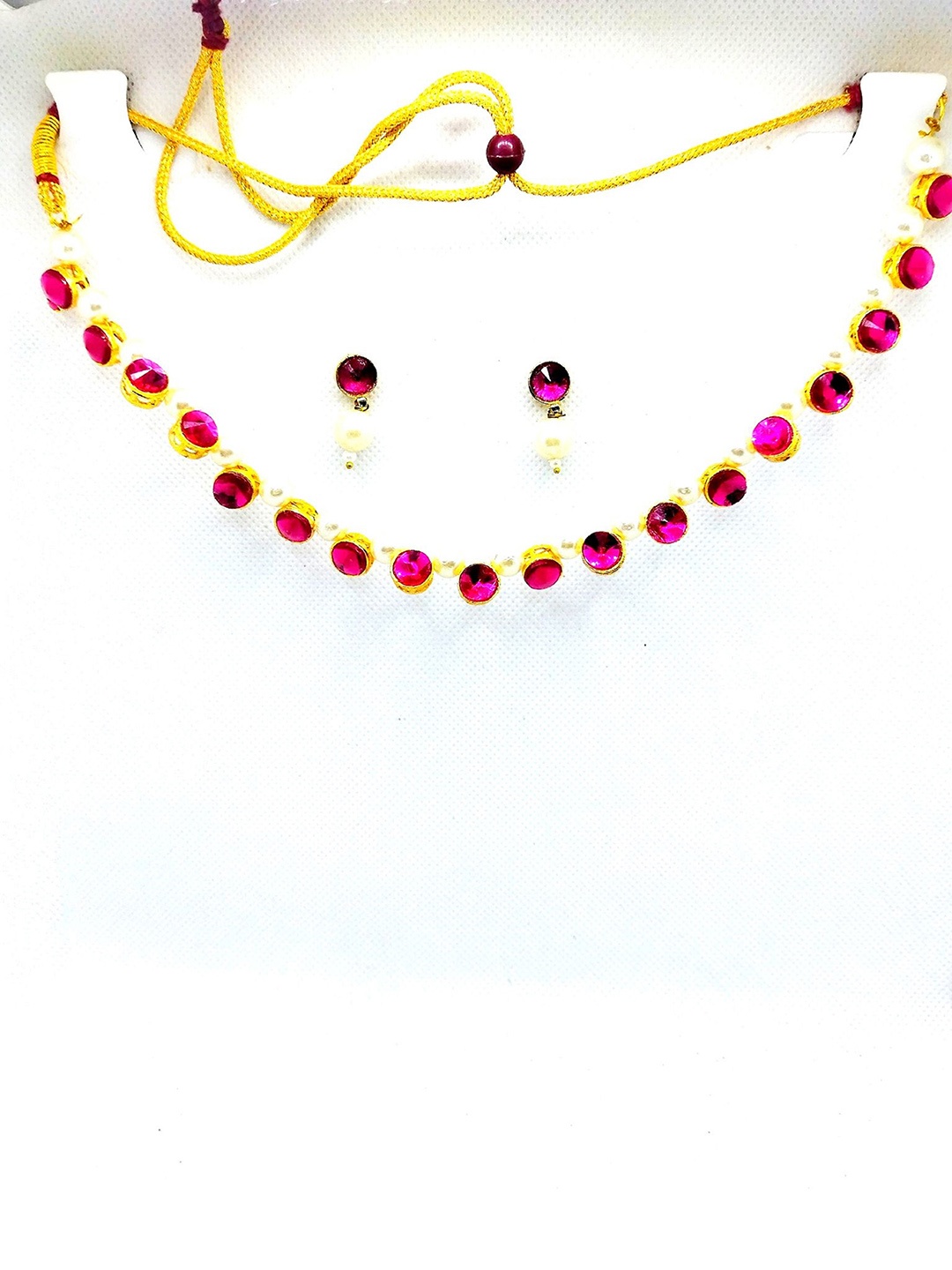 

Kshitij Jewels Gold-Plated Fuchsia Stone-Studded Jewellery Set