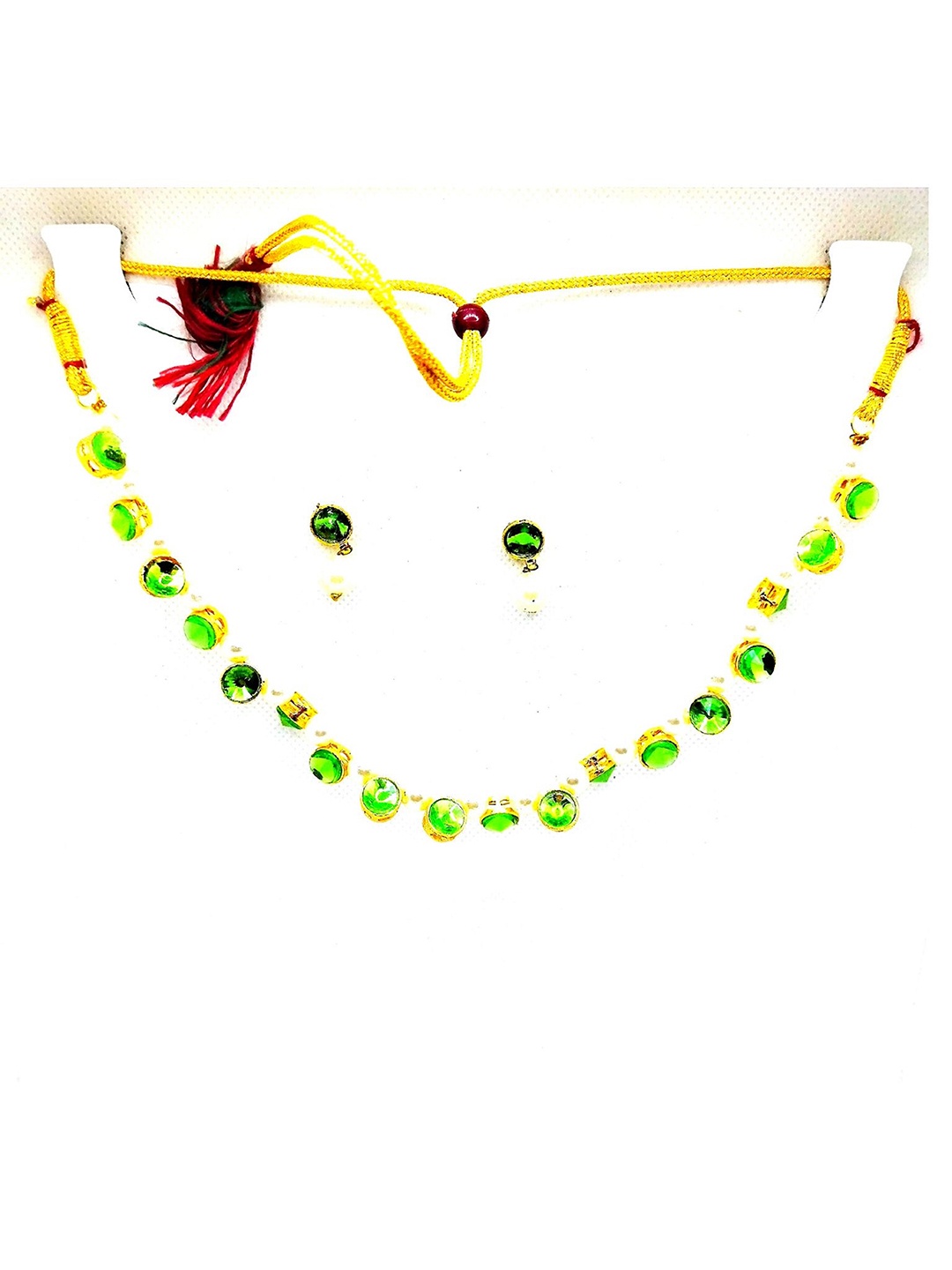 

Kshitij Jewels Gold-Plated Fluorescent Green Stone-Studded Jewellery Set