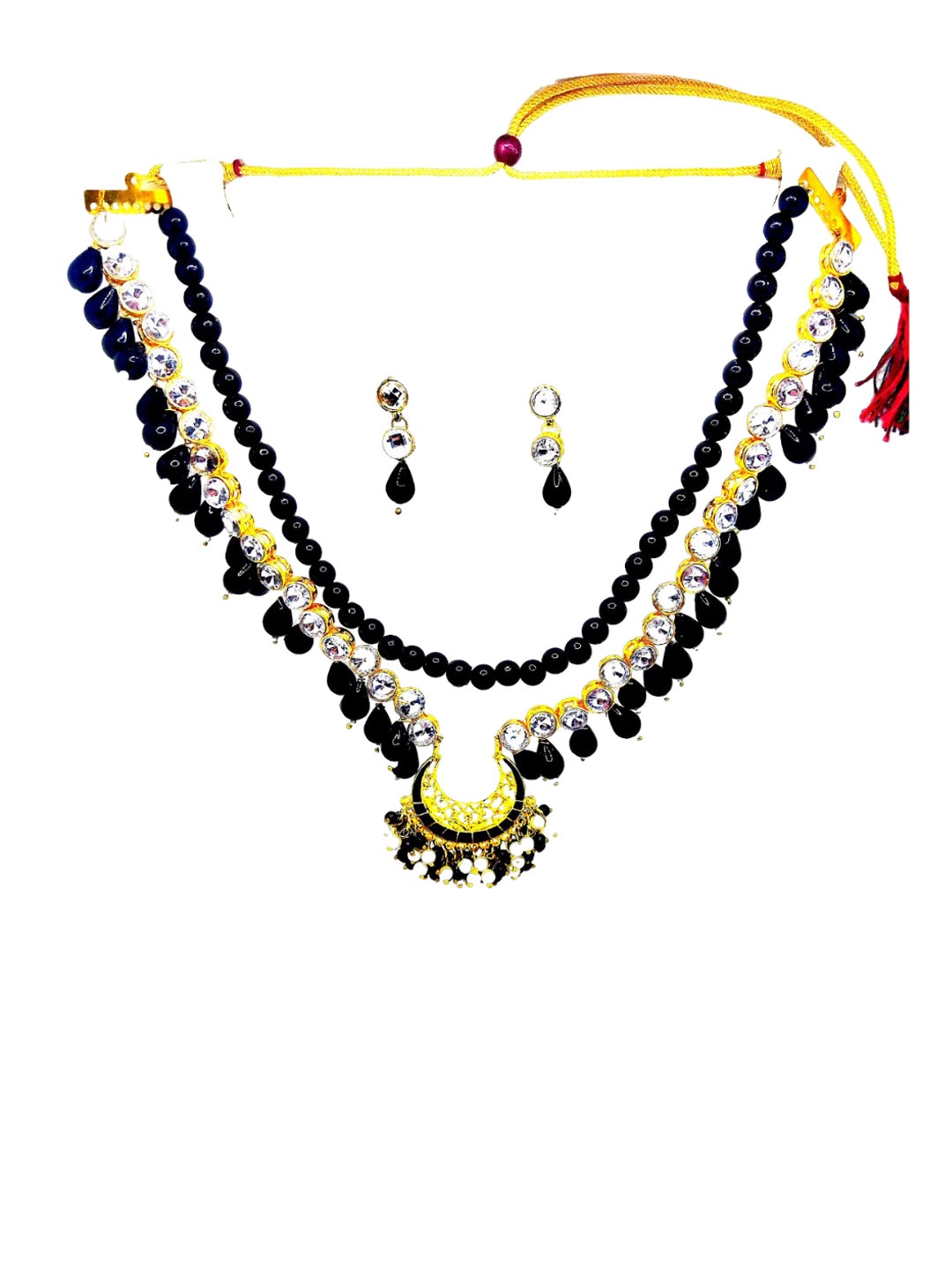 

Kshitij Jewels Gold-Plated Black Crystal-Studded & Beaded Jewellery Set