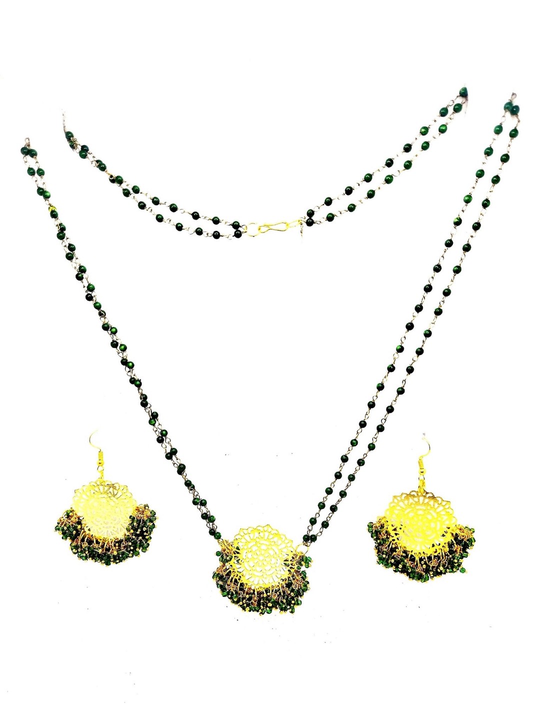 

Kshitij Jewels Gold Plated Green Beaded Jewellery Set