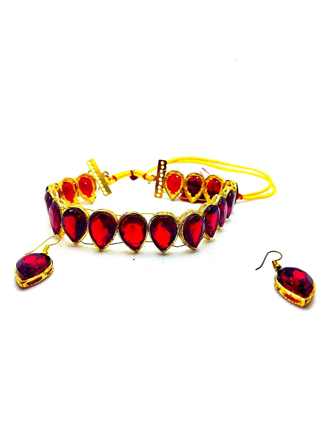 

Kshitij Jewels Gold-Plated Red Stone-Studded Jewellery Set