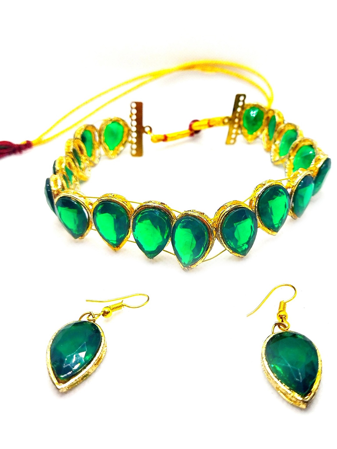 

Kshitij Jewels Gold-Plated Green Stone-Studded Jewellery Set