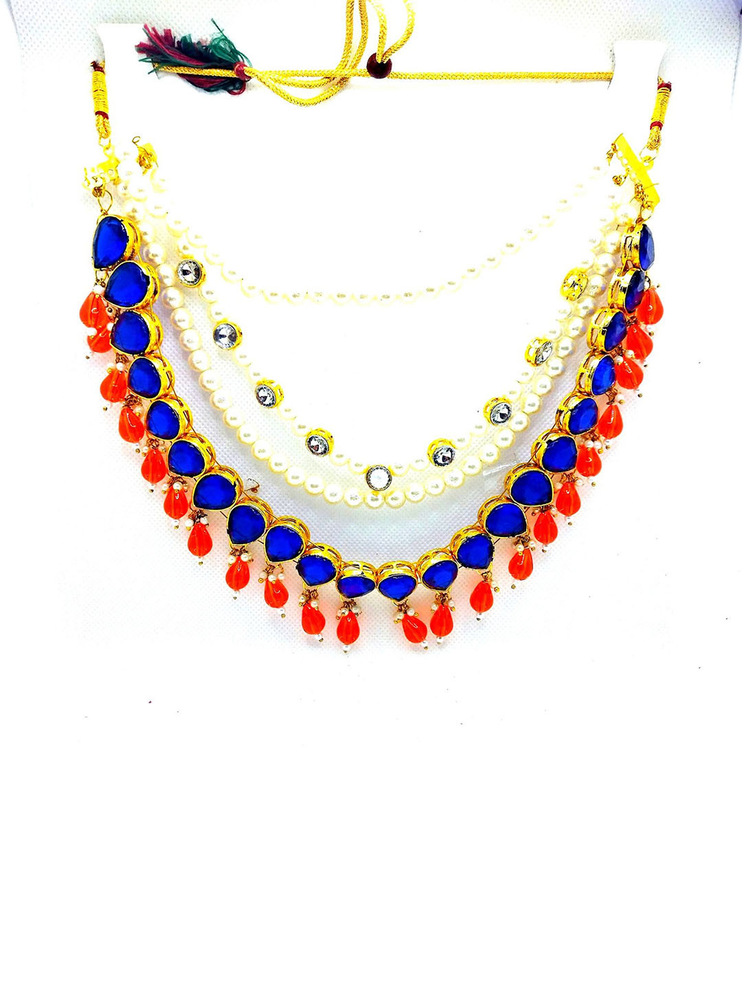 

Kshitij Jewels Gold-Plated & Navy Blue Kundan Stone-Studded Beaded Jewellery Set