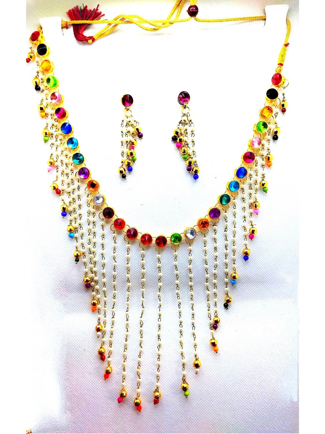 

Kshitij Jewels Gold-Plated Gold-Toned Stone Studded & Beaded Jewellery Set, Multi