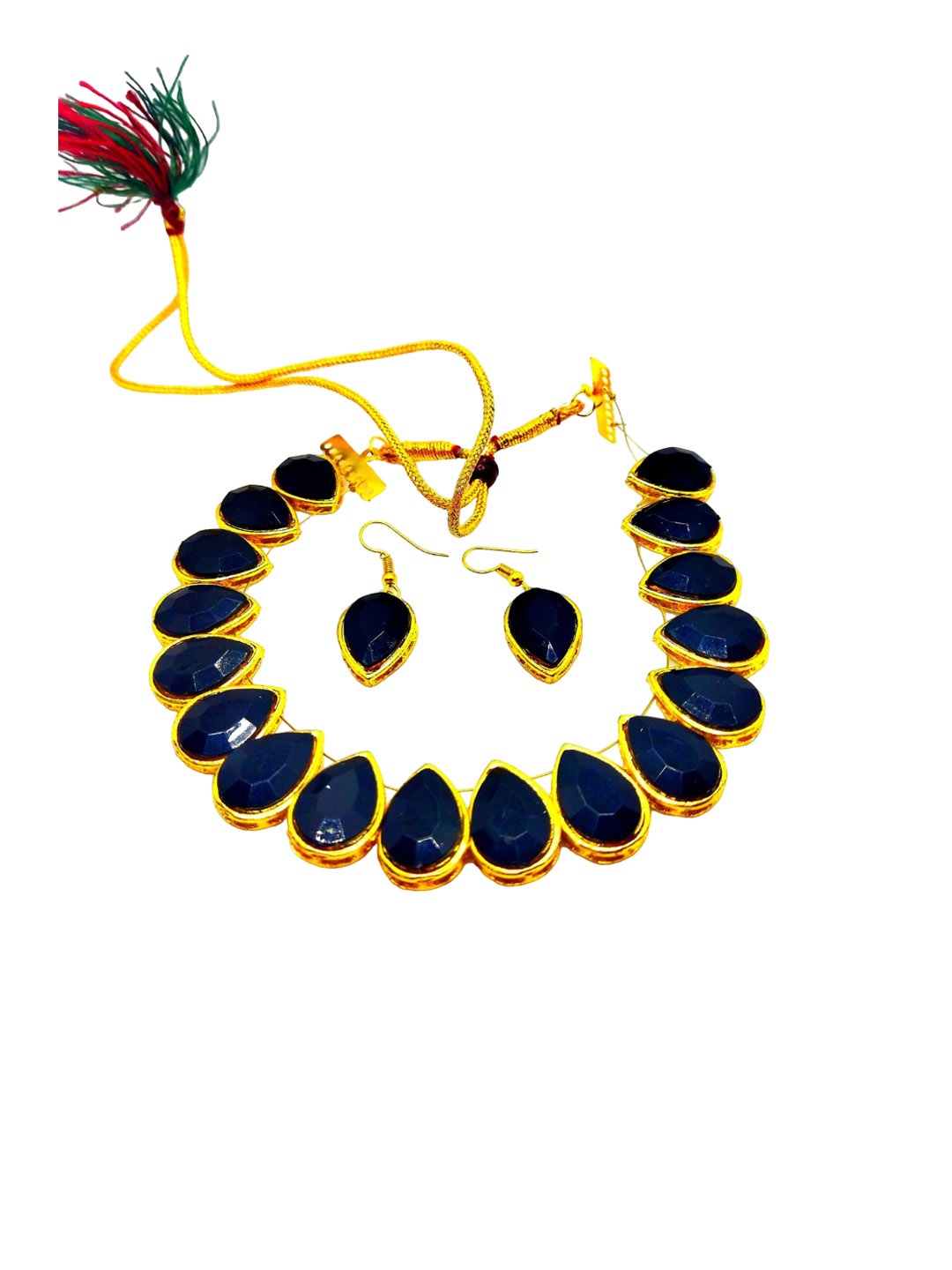 

Kshitij Jewels Gold-Plated Black Stones-Studded Jewellery Set