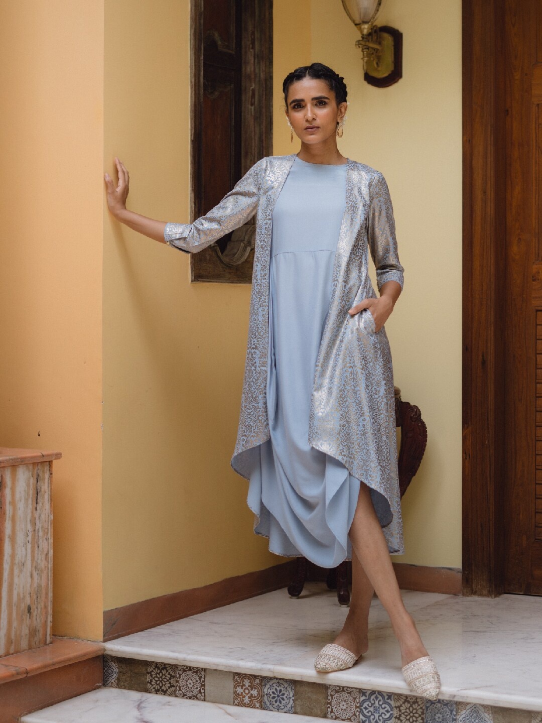 

W Blue Ethnic A-Line Dress