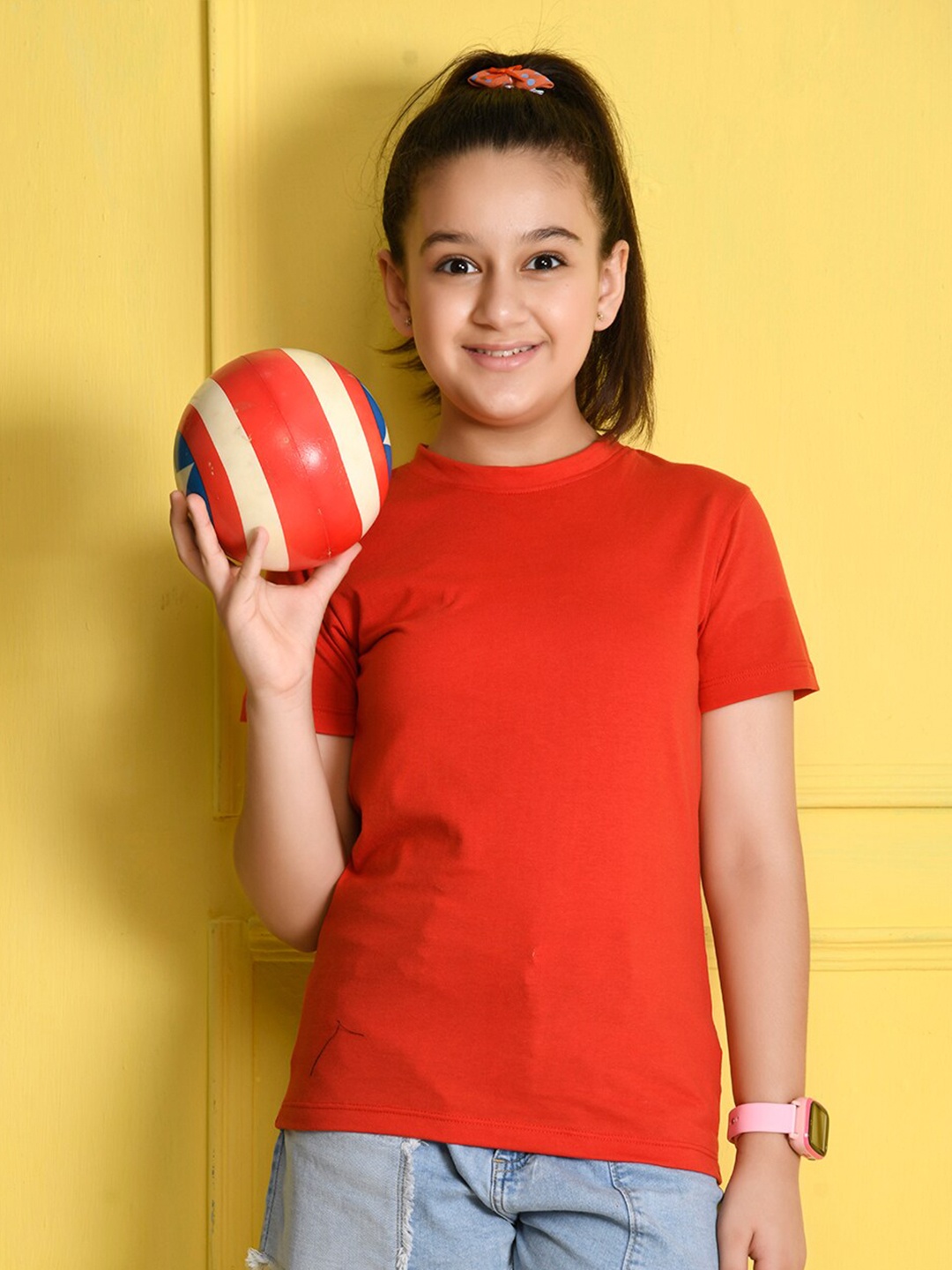 

NUSYL Girls Red V-Neck T-shirt