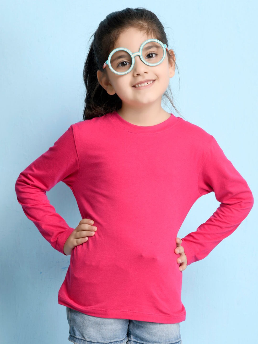 

NUSYL Girls Pink Solid Cotton Long Sleeves T-shirt