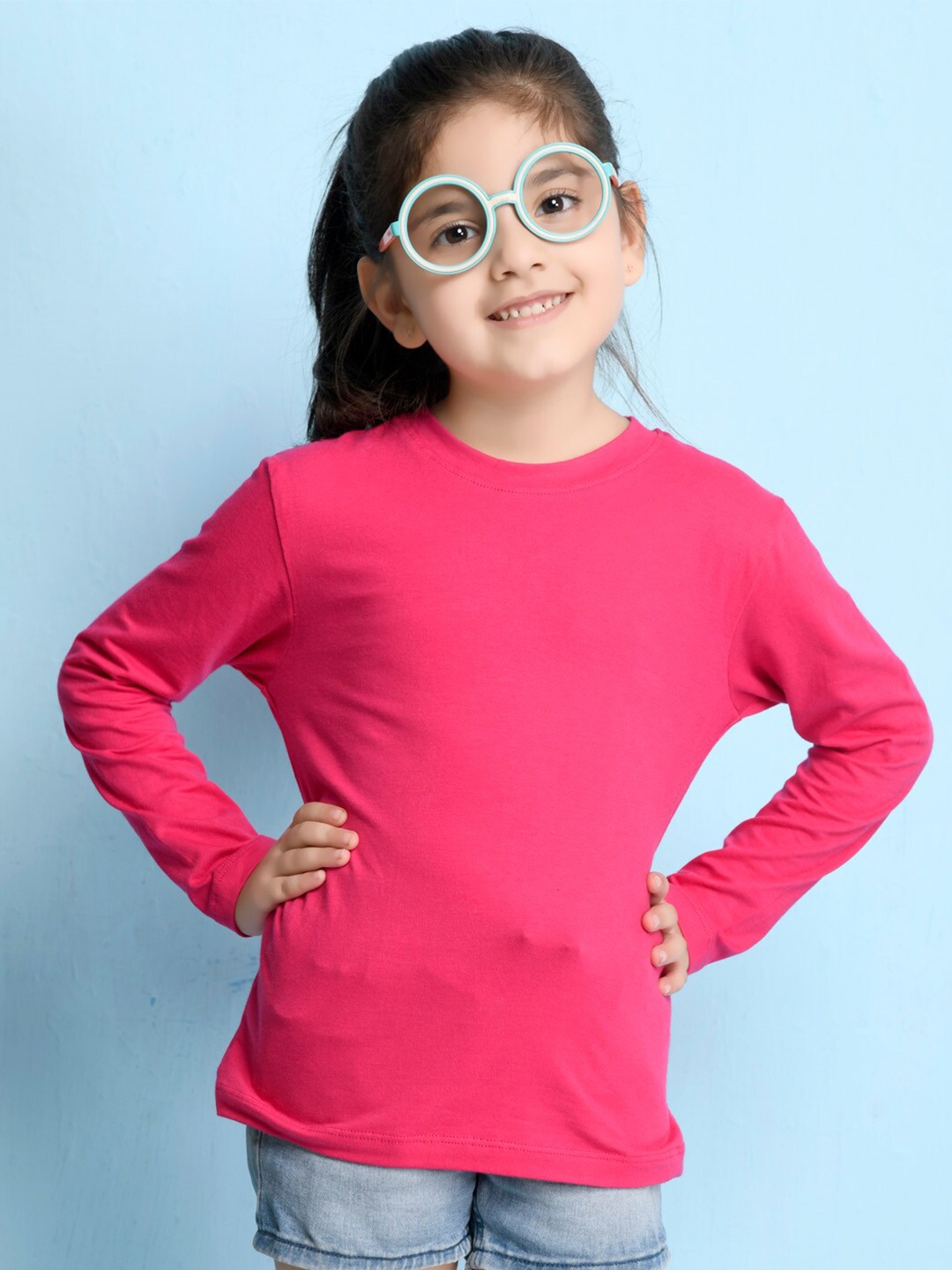

NUSYL Girls Pink Solid T-shirt