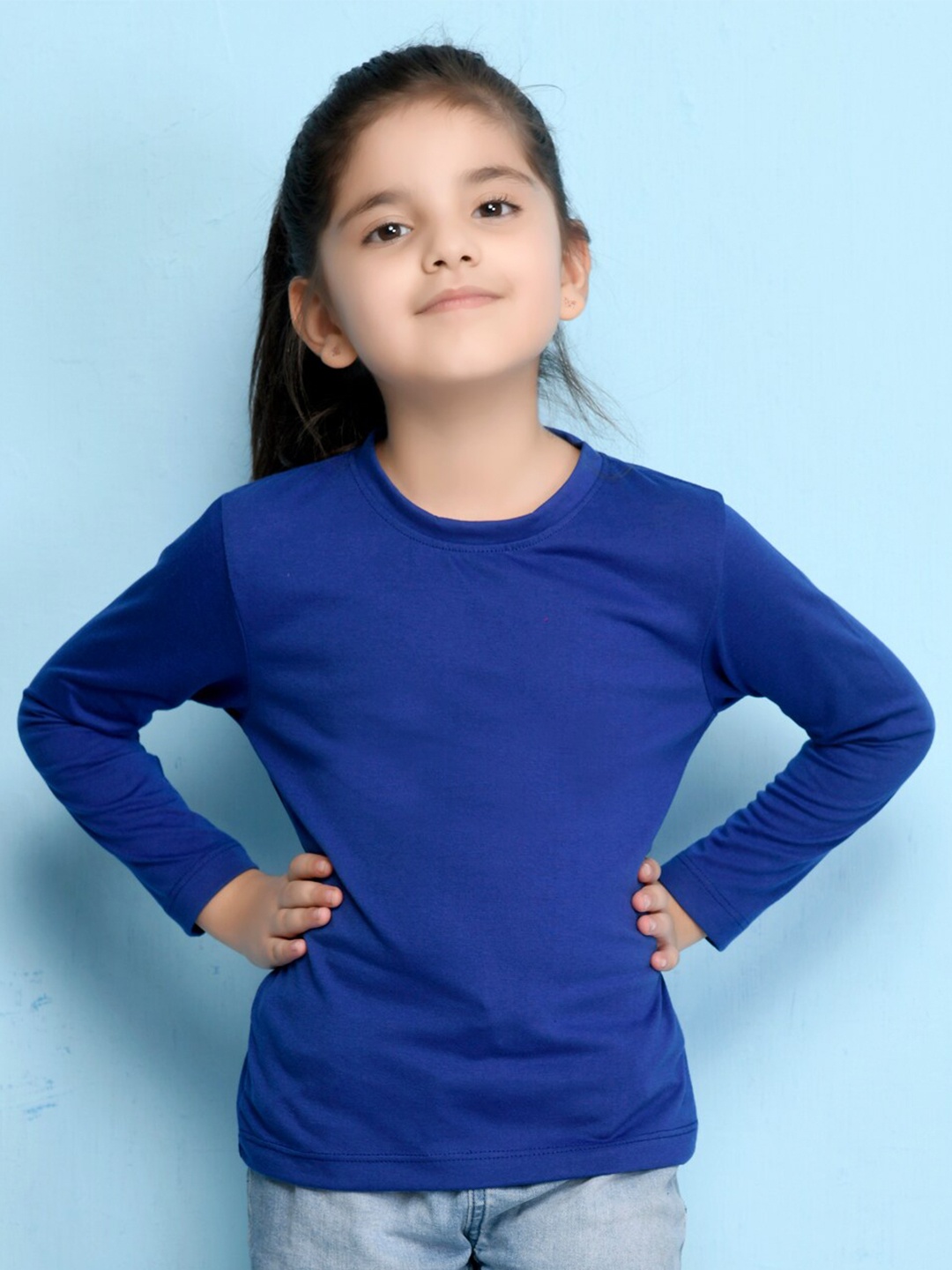 NUSYL Girls Blue Solid T-shirt