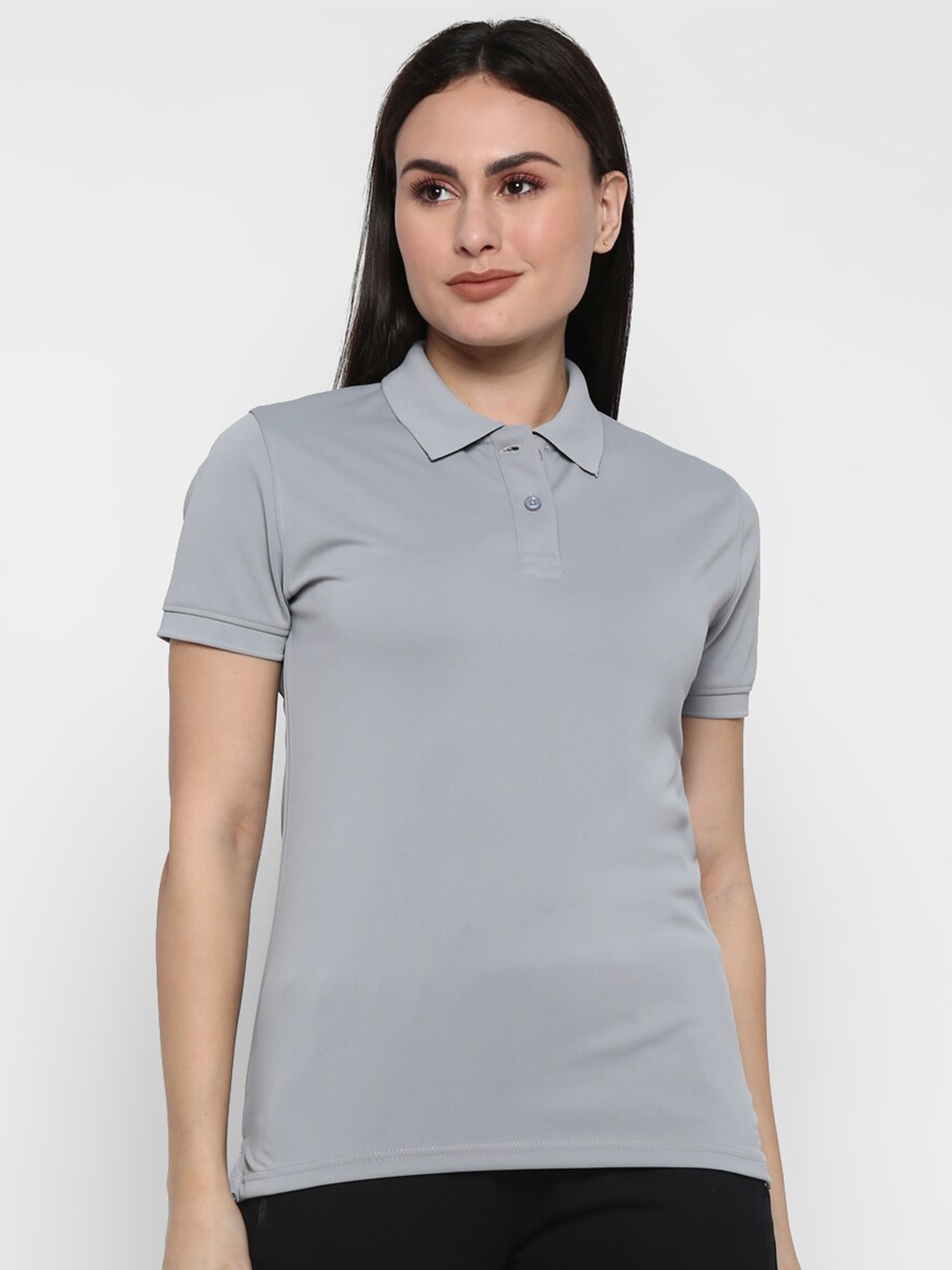

American Crew Women Grey Polo Collar T-shirt