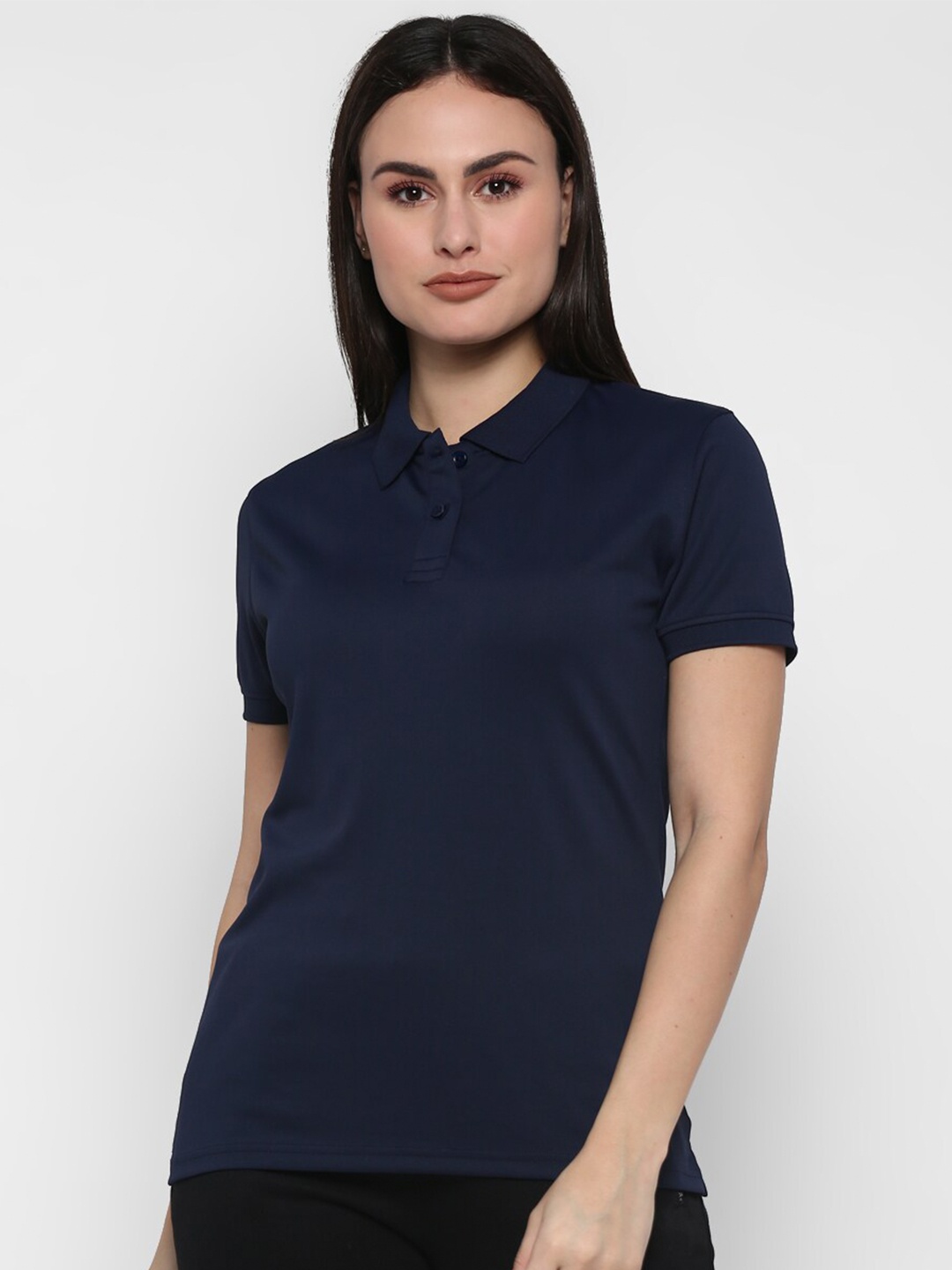 

American Crew Women Navy Blue Polo Collar T-shirt