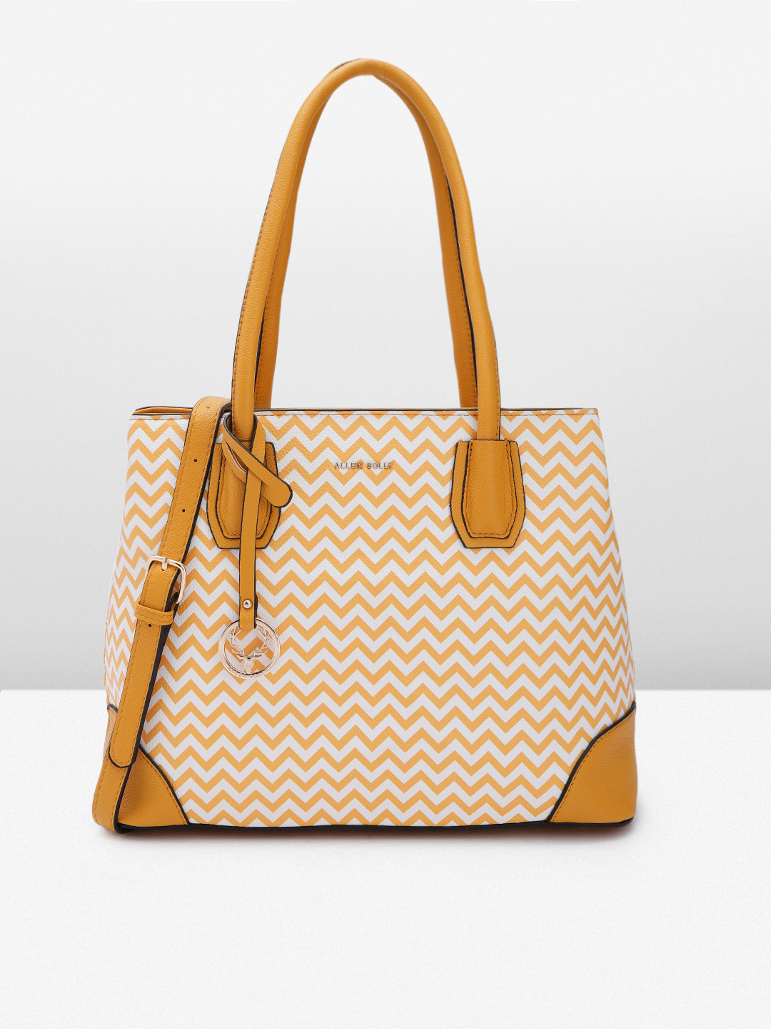 

Allen Solly Chevron Print PU Structured Shoulder Bag with Brand Logo Tasselled Detail, Yellow