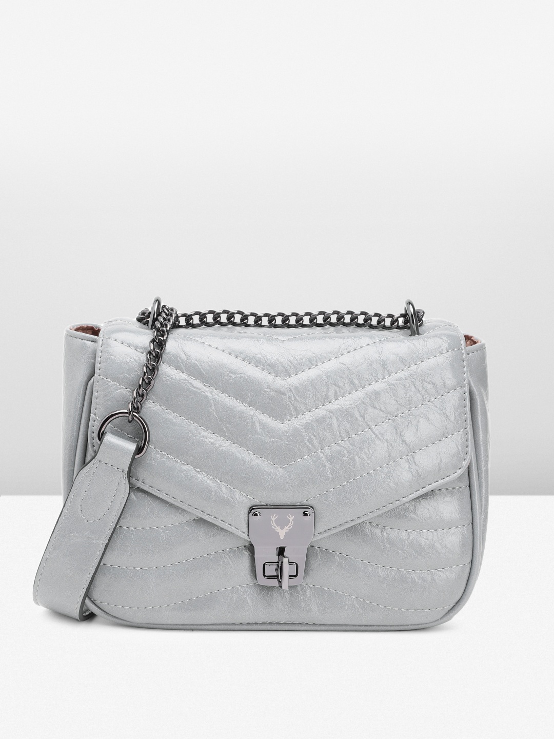 

Allen Solly Geometric Textured Sling Bag, Grey