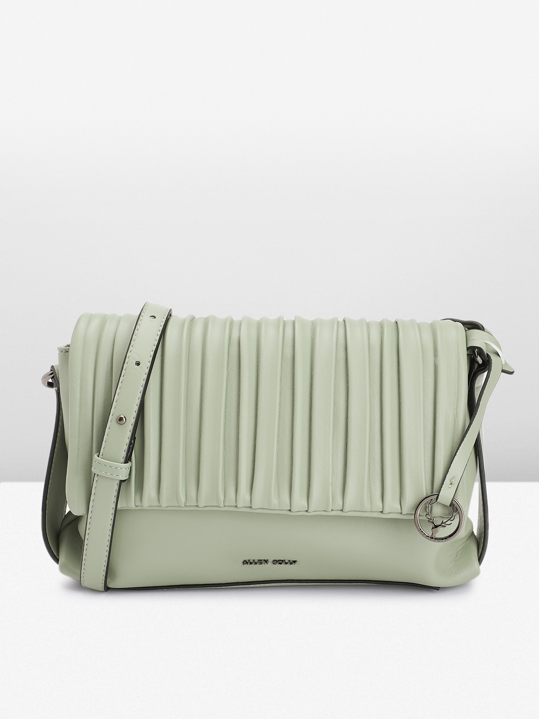 

Allen Solly Pleated Self Design PU Structured Sling Bag, Green