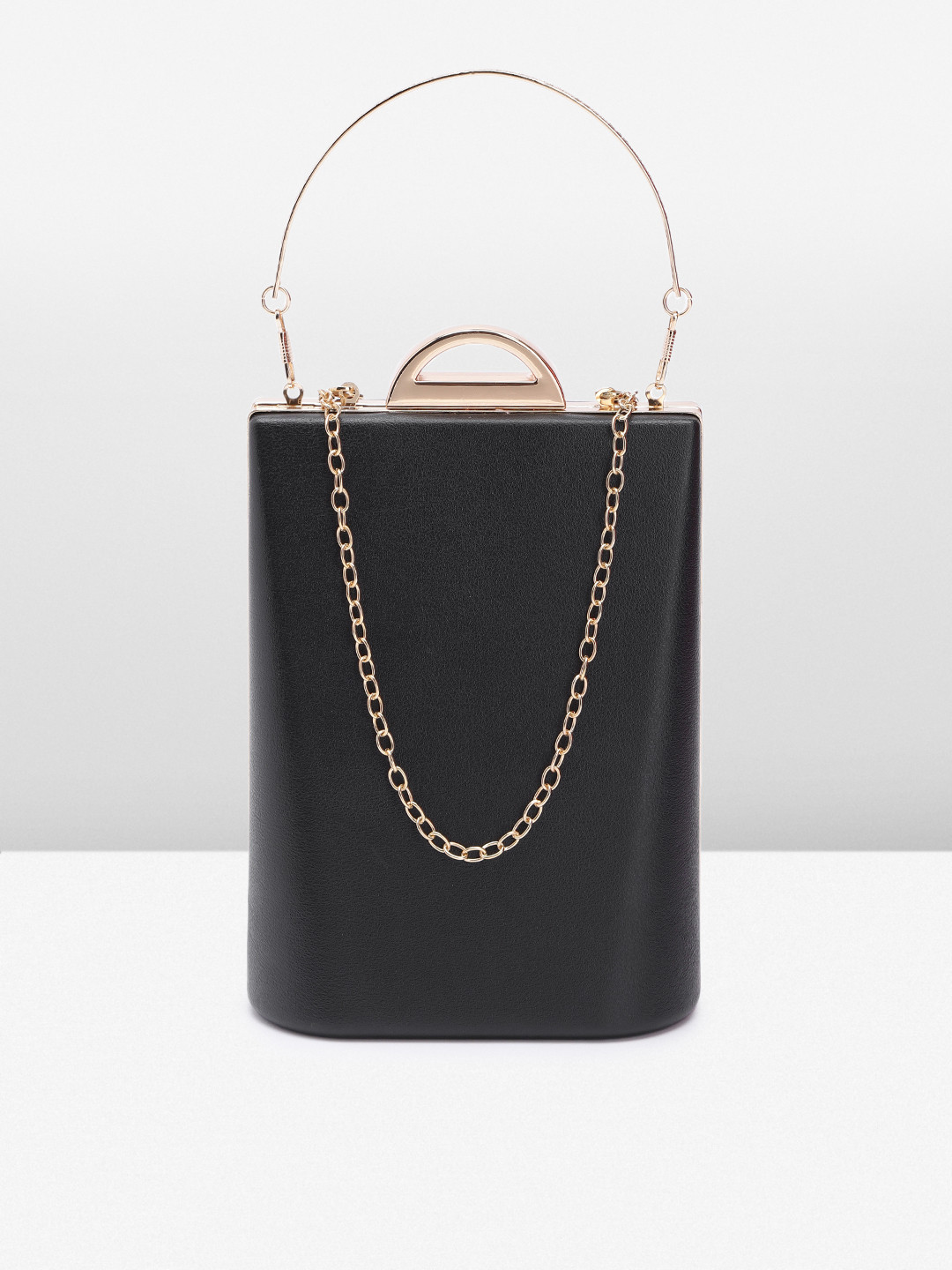 

Allen Solly Solid Box Clutch With Shoulder Strap & Wrist Loop, Black
