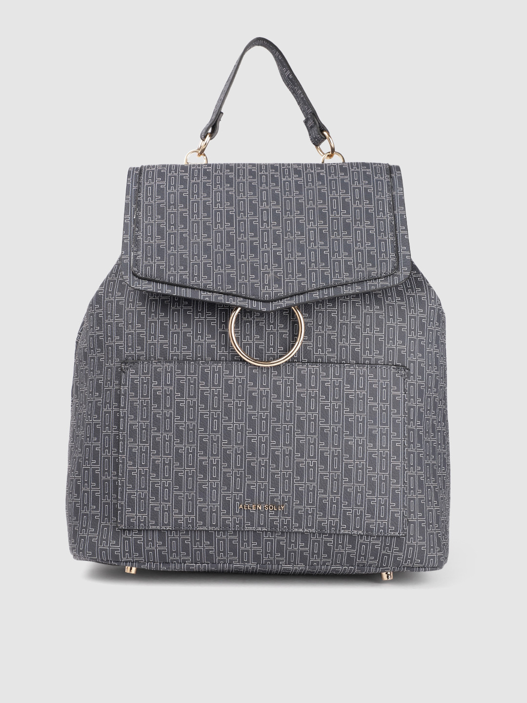 

Allen Solly Women Brand Logo Print Backpack With Circular Handle Detail, Charcoal