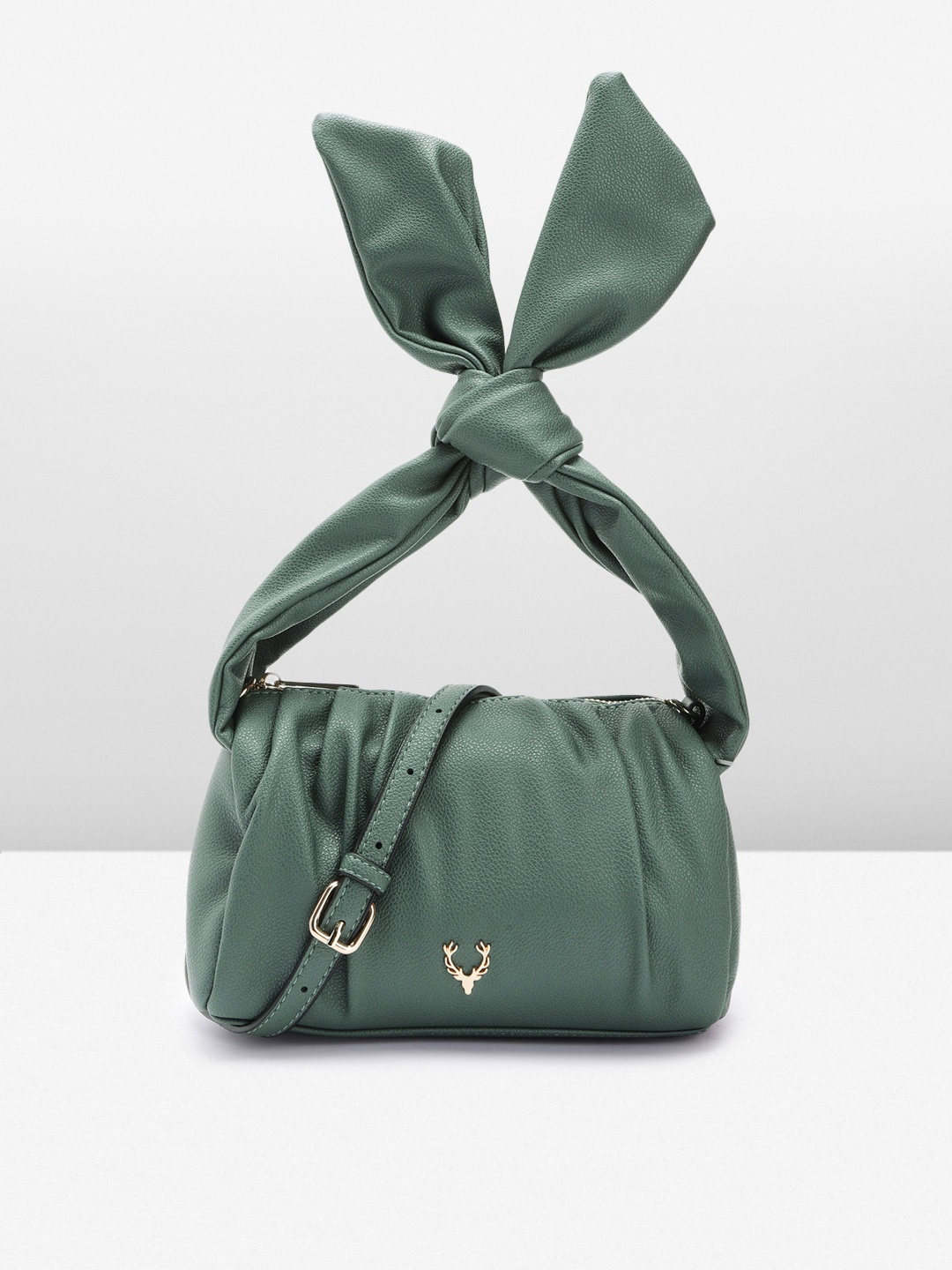 

Allen Solly Solid PU Structured Handheld Bag With Knot & Pleated Detail, Green