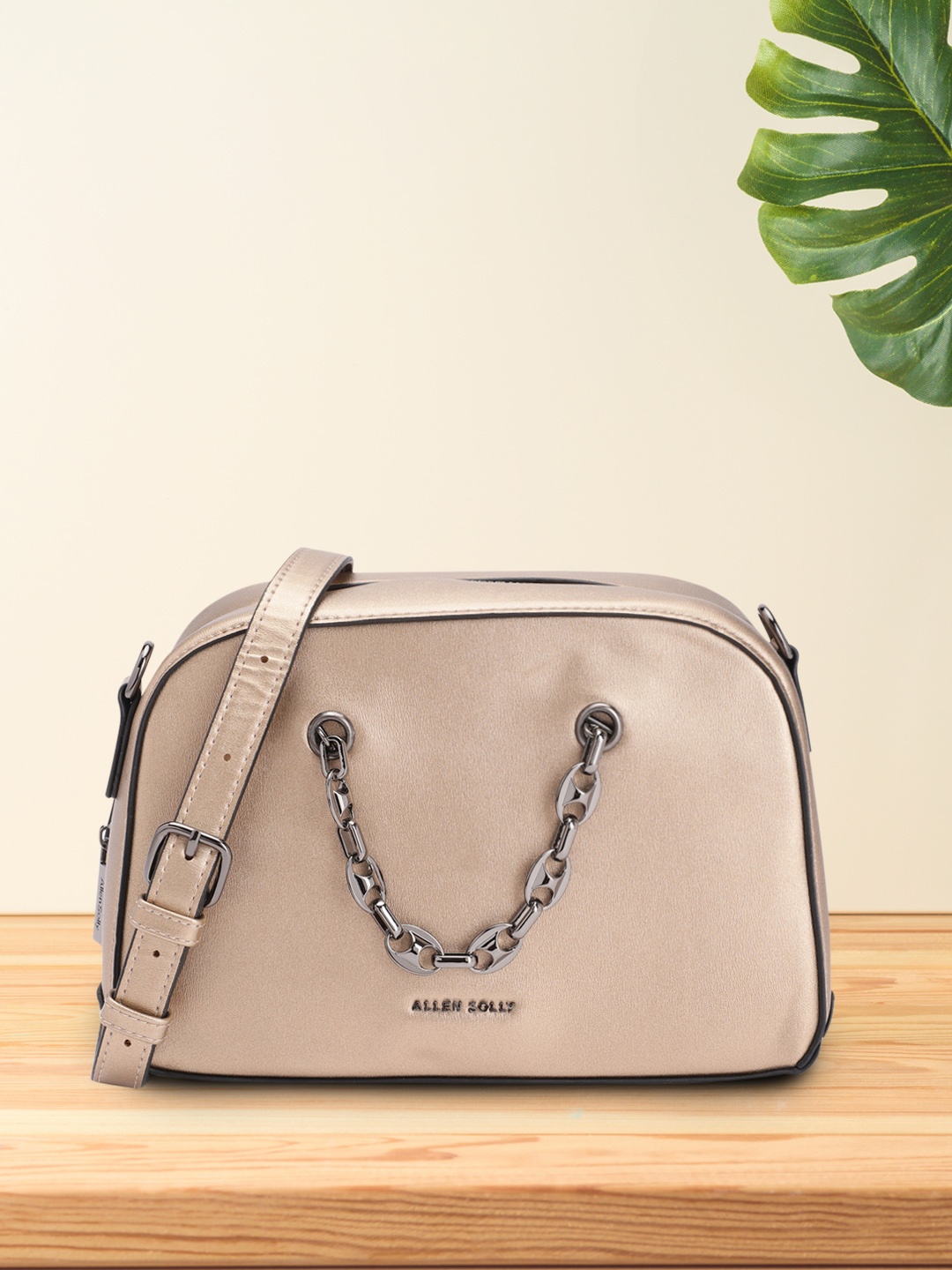

Allen Solly Women Solid Sling Bag, Gold