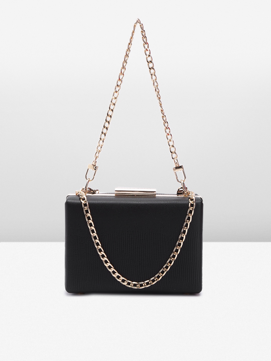 

Allen Solly Textured Box Clutch With Shoulder Strap & Wrist Loop, Black