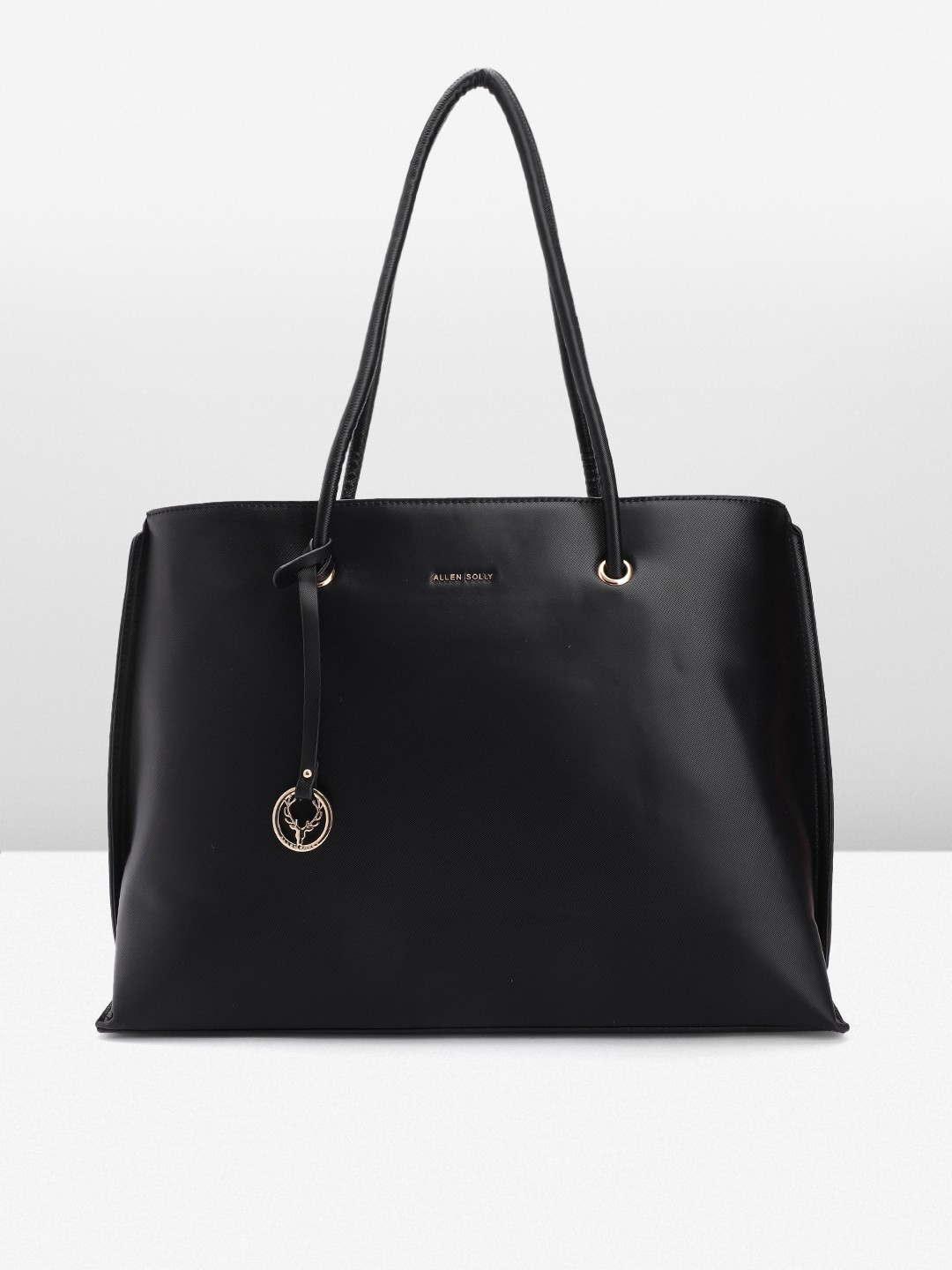 

Allen Solly Solid PU Oversized Structured Laptop Shoulder Bag with Tasselled Detail, Black