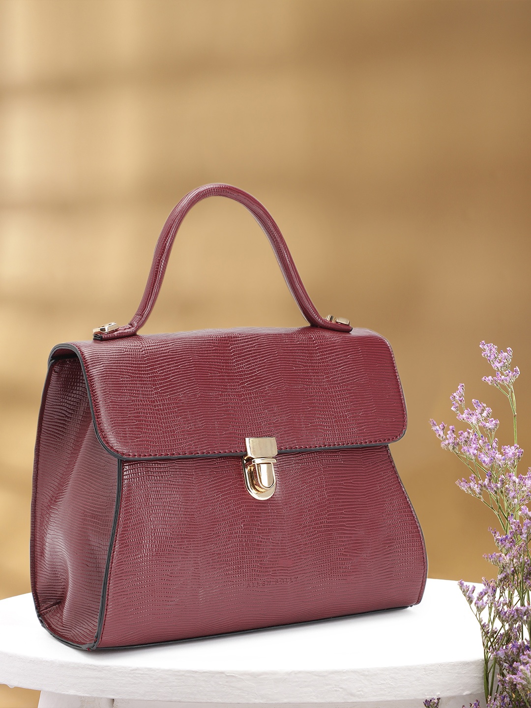 

Allen Solly Textured PU Structured Satchel, Maroon