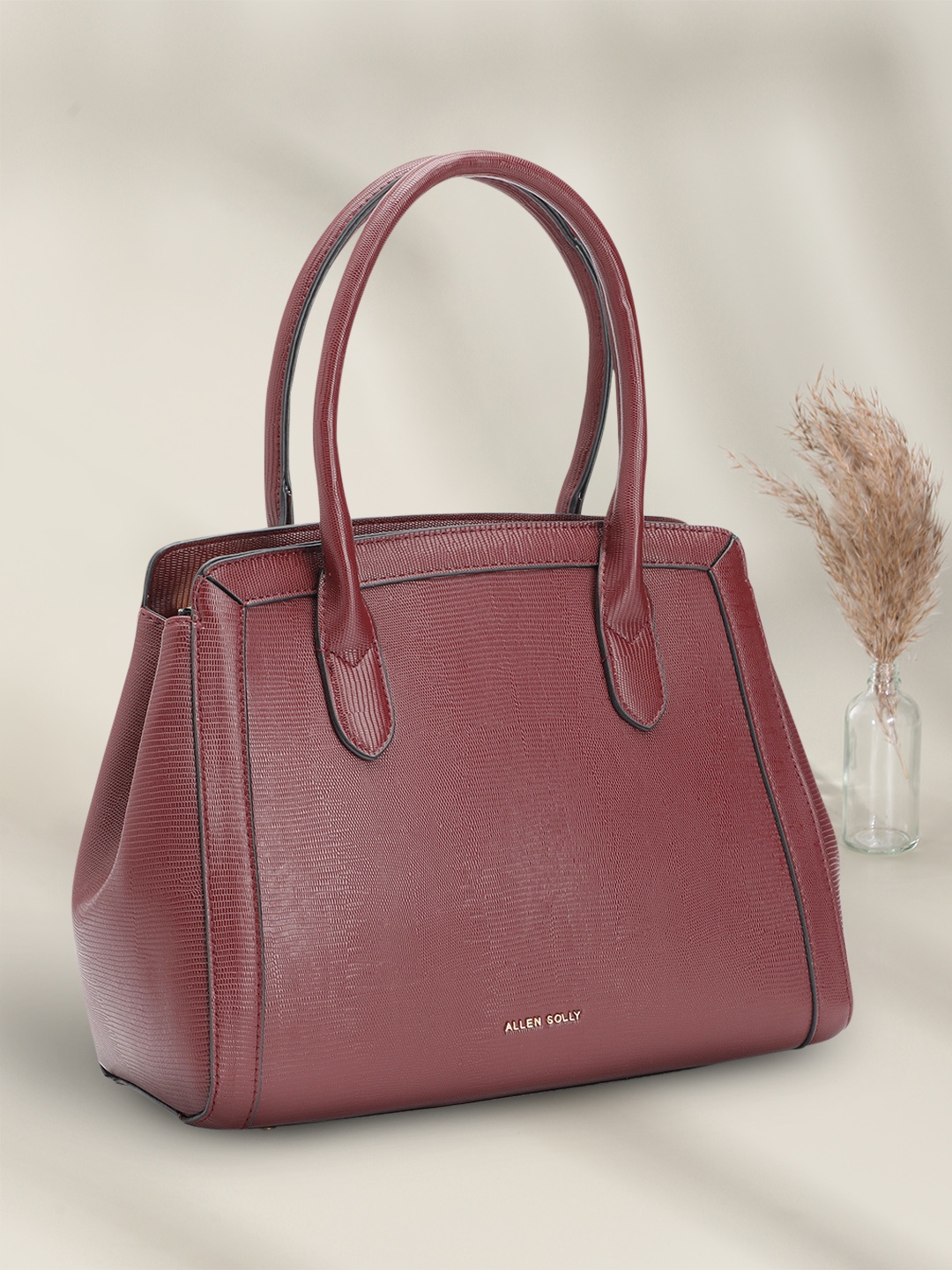 

Allen Solly Textured PU Structured Handheld Bag, Maroon
