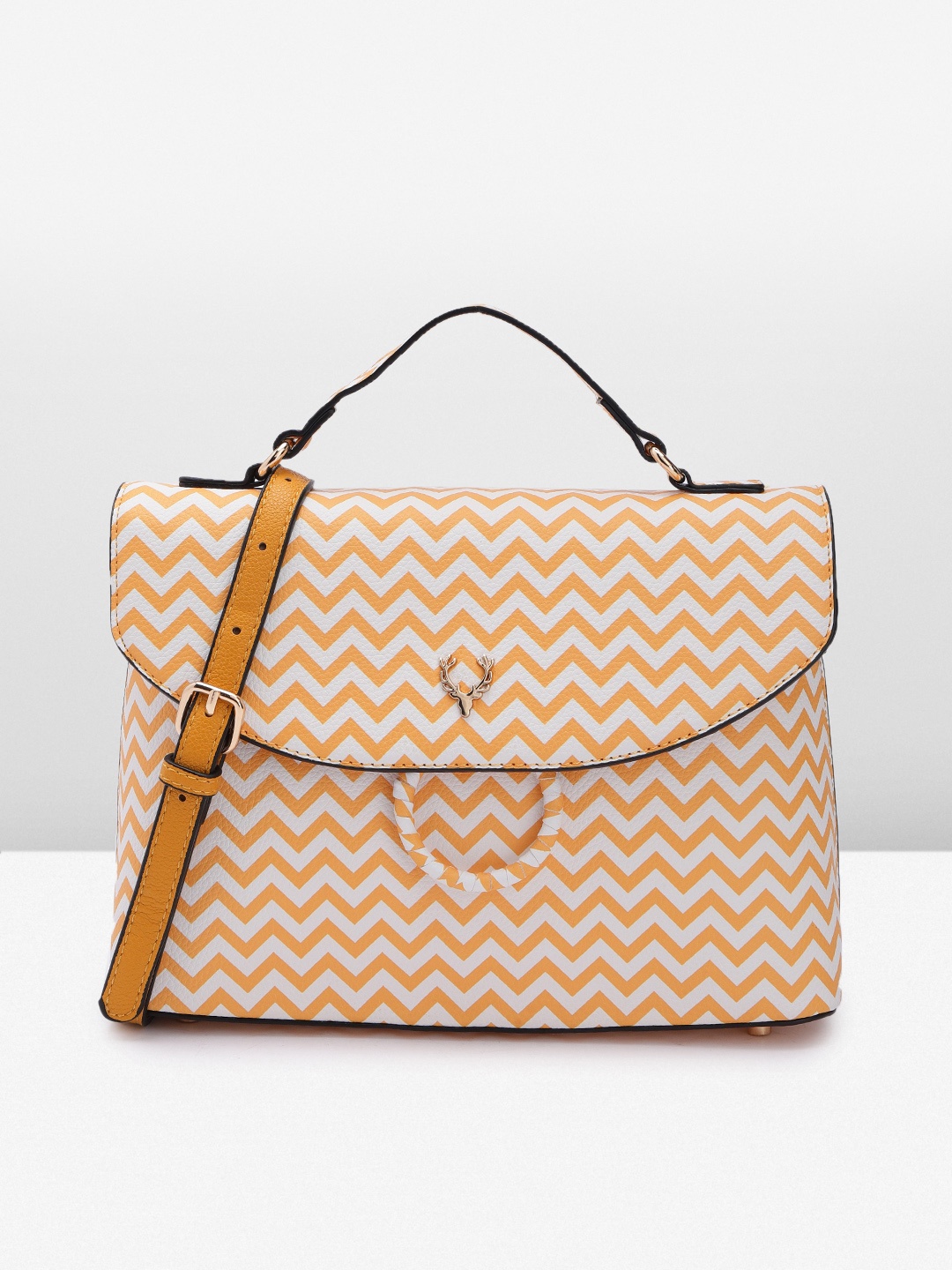 

Allen Solly Chevron Print PU Structured Satchel With Handle Detail, Yellow