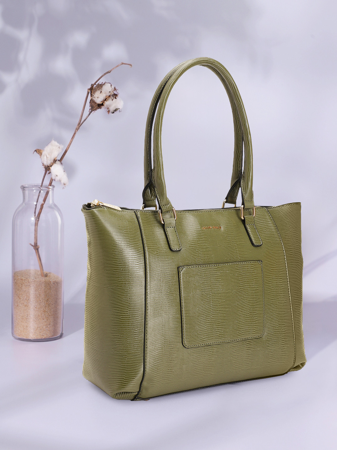 

Allen Solly Textured PU Structured Shoulder Bag, Olive