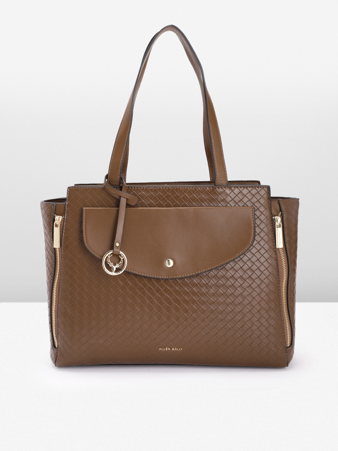 

Allen Solly Geometric Textured PU Oversized Structured Laptop Shoulder Bag With Zip Detail, Brown