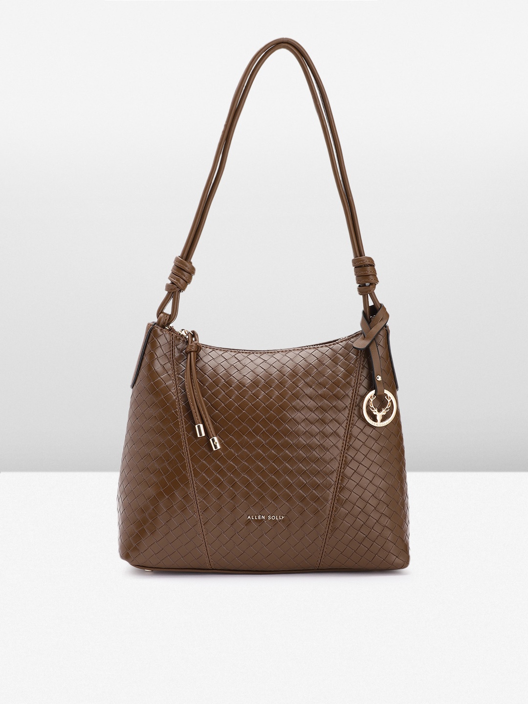 

Allen Solly Geometric Textured PU Structured Shoulder Bag with Tasselled Detail, Brown