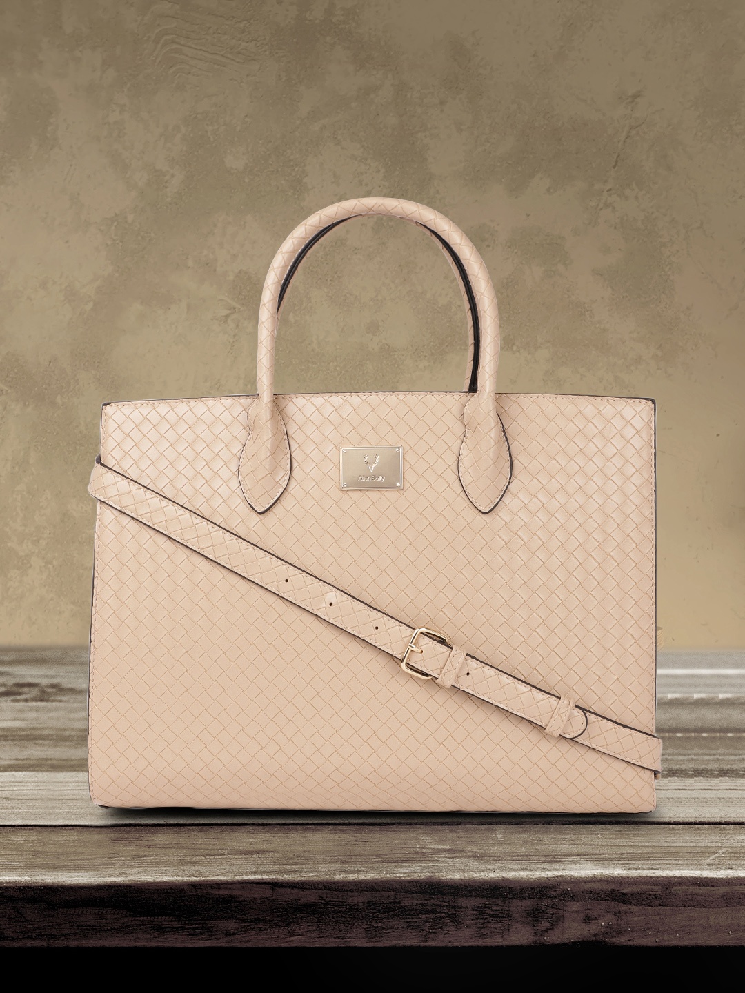 

Allen Solly Nude-Coloured Textured PU Structured Laptop Handheld Bag
