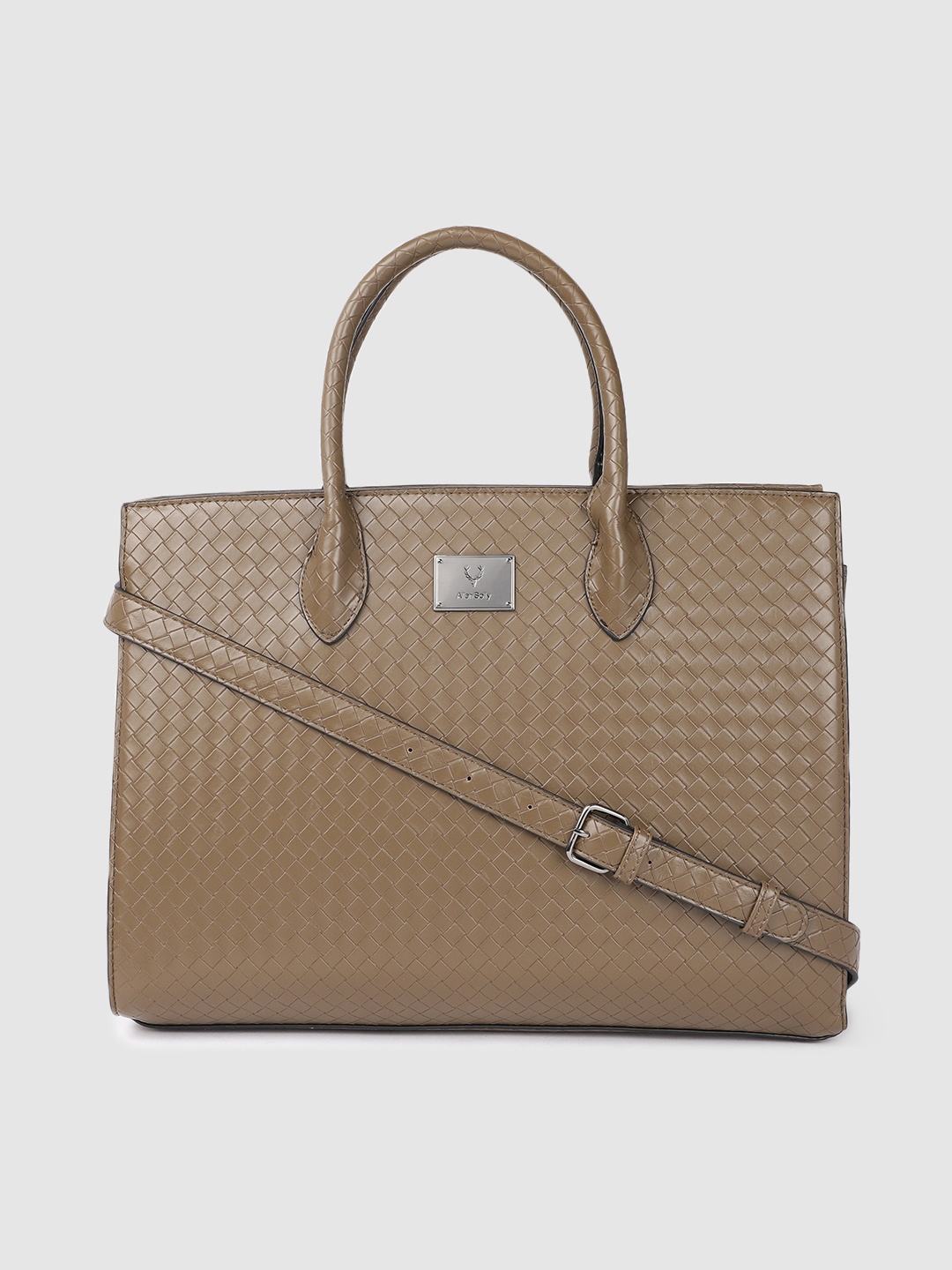 

Allen Solly Taupe Brown Textured PU Structured Laptop Handheld Bag