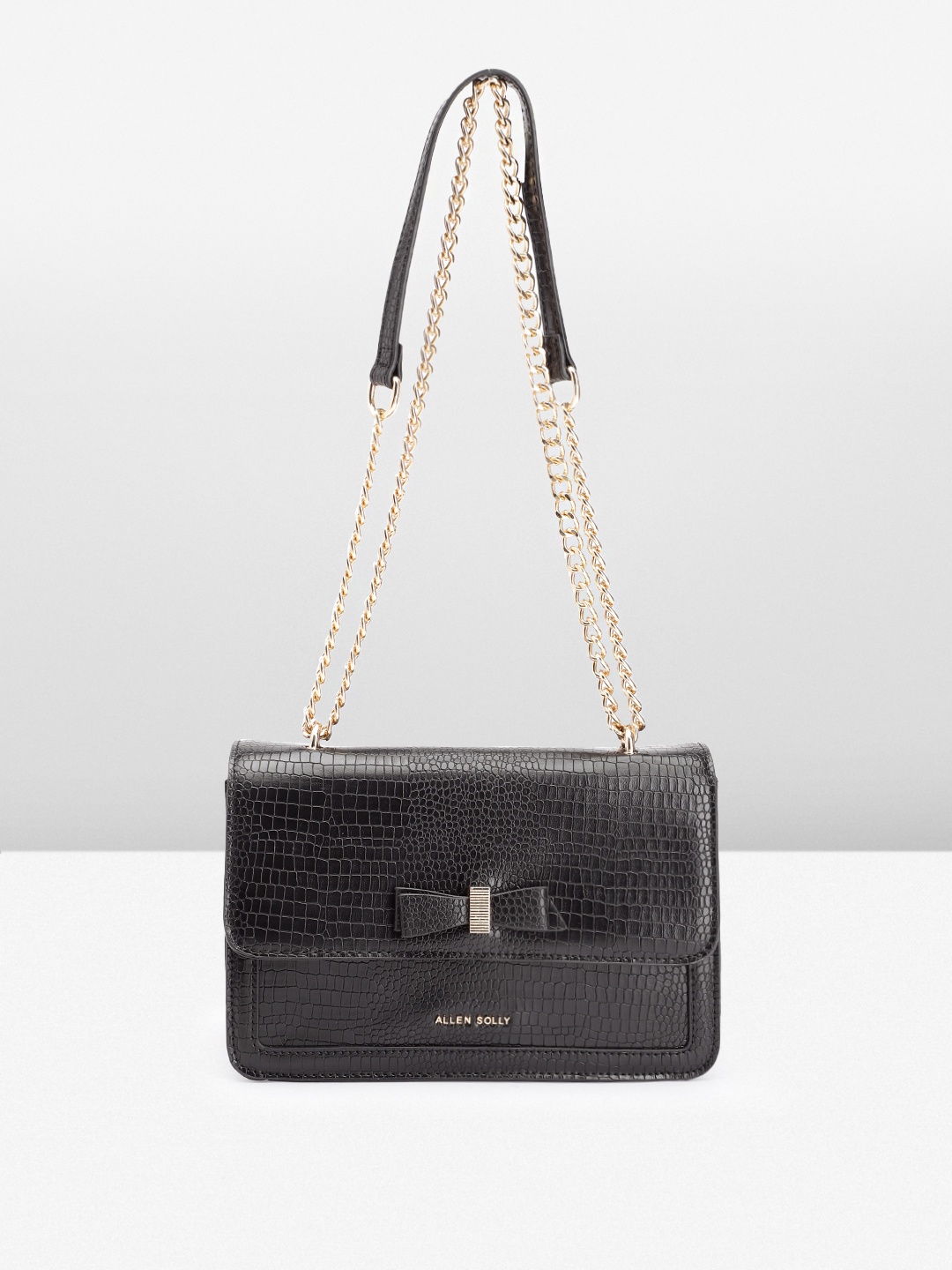 

Allen Solly Croc Textured Shoulder Bag with Bow Detail, Black