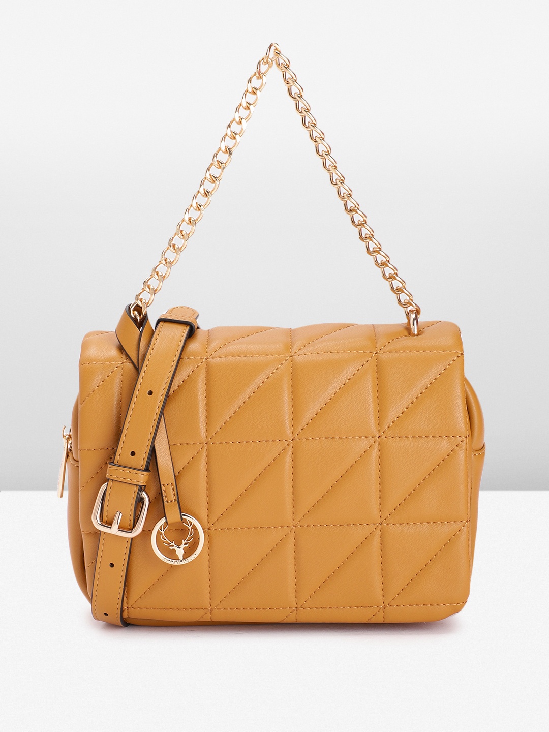 

Allen Solly Structured Satchel with Quilted Detail, Tan