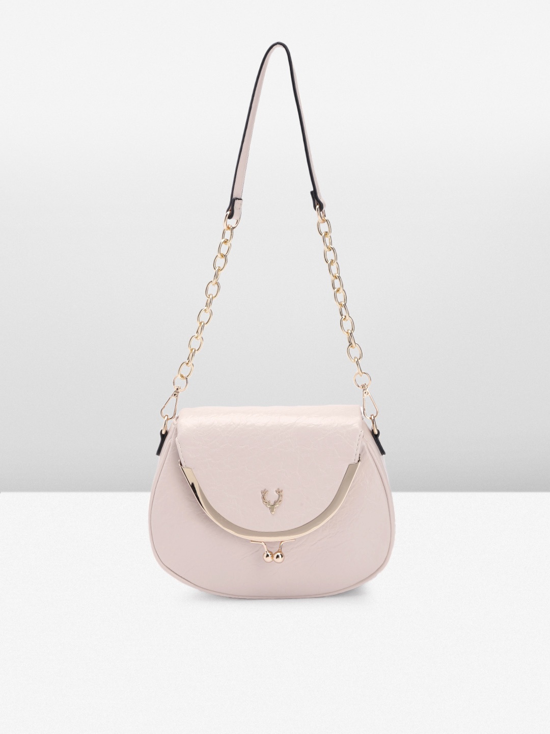 

Allen Solly Textured PU Structured Sling Bag With Kiss Clasp Closure Detail, Nude