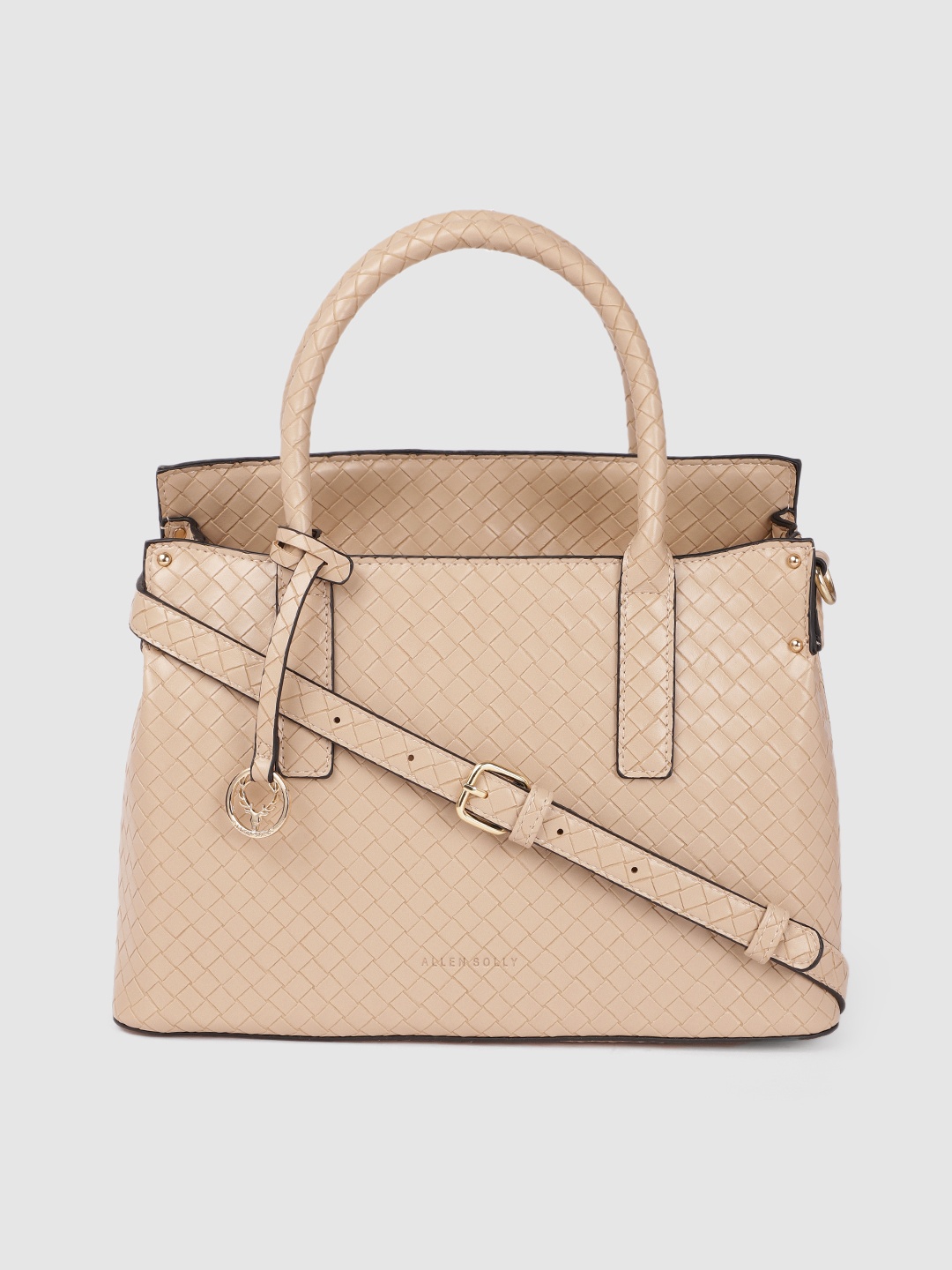 

Allen Solly Nude-Coloured Textured PU Structured Handheld Bag with Tasselled Detail