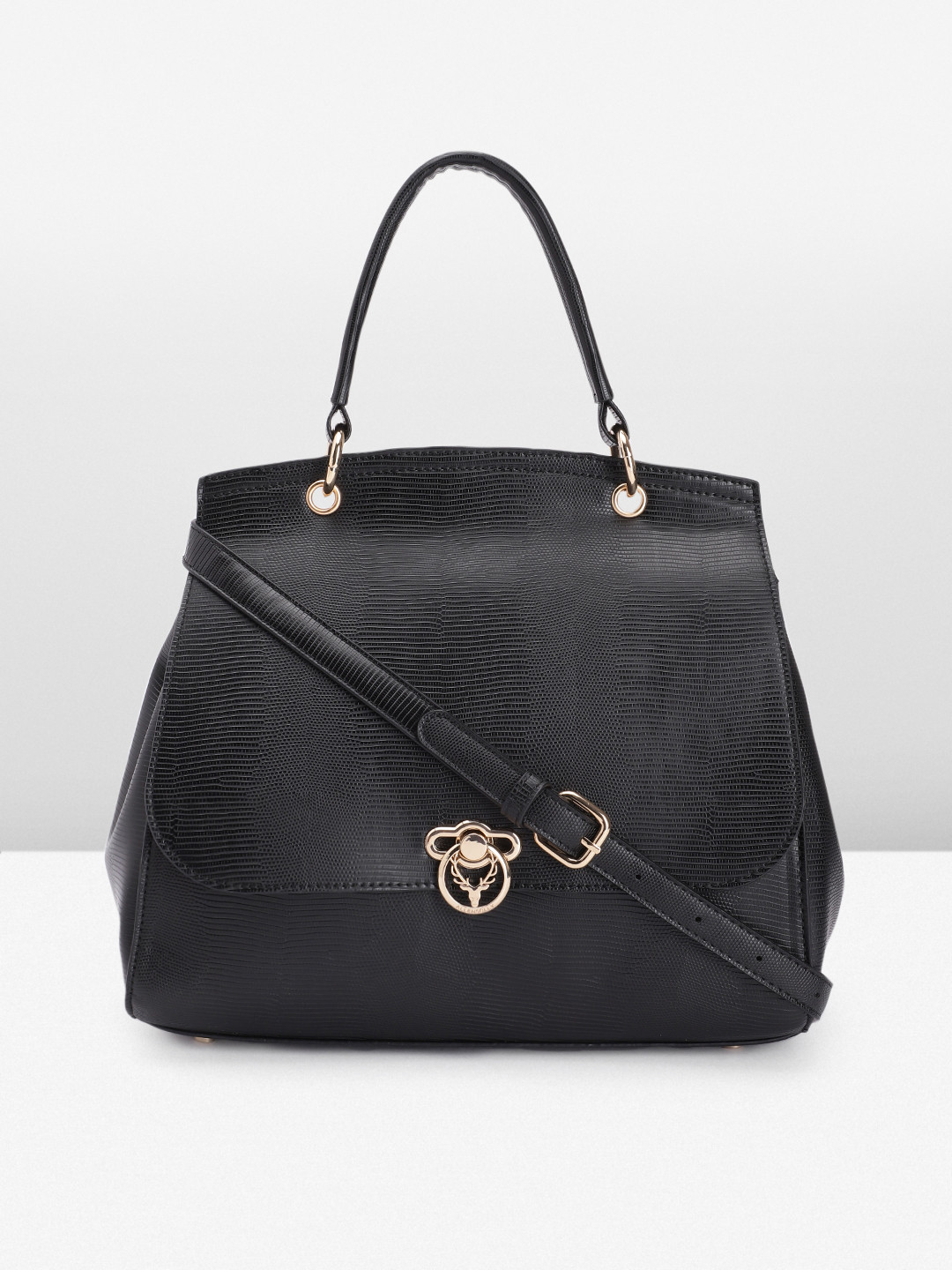 

Allen Solly Black Animal Textured Structured Shoulder Bag
