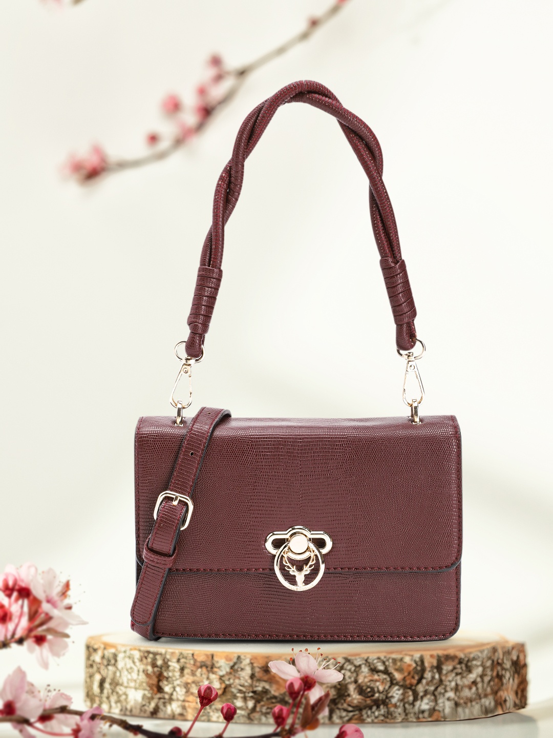 

Allen Solly Textured PU Structured Satchel, Burgundy